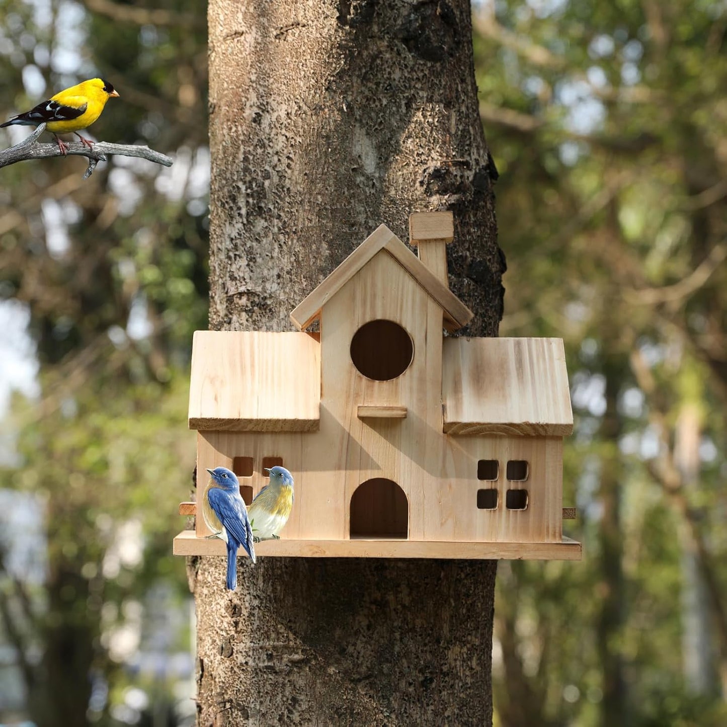 Bird House,Large Bird Houses for Outside,Hummingbird House,Bluebird Finch Wooden Hanging Birdhouse for Garden Wooden