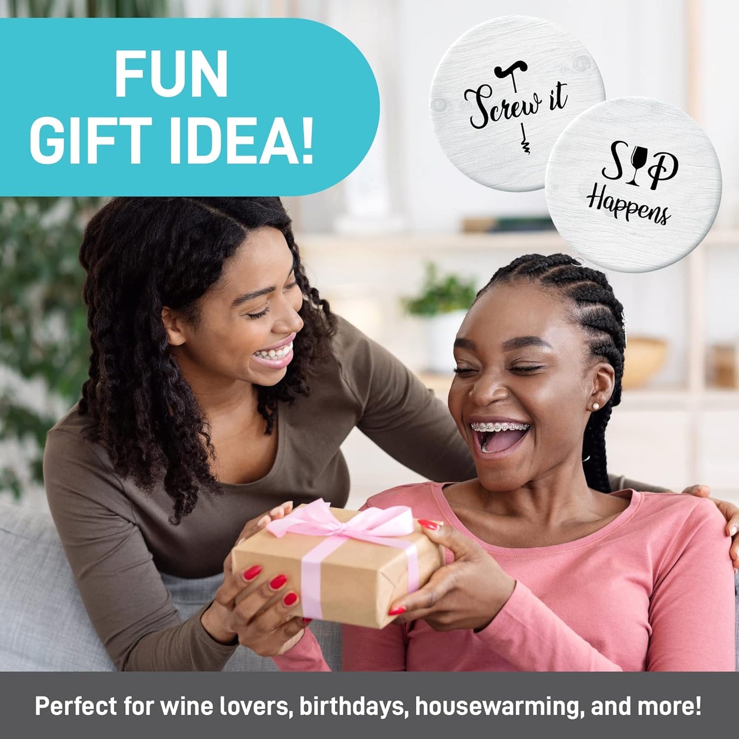 Coasters for Drinks Absorbents with Holder - 6 Pcs Gift Set with 6 Fun