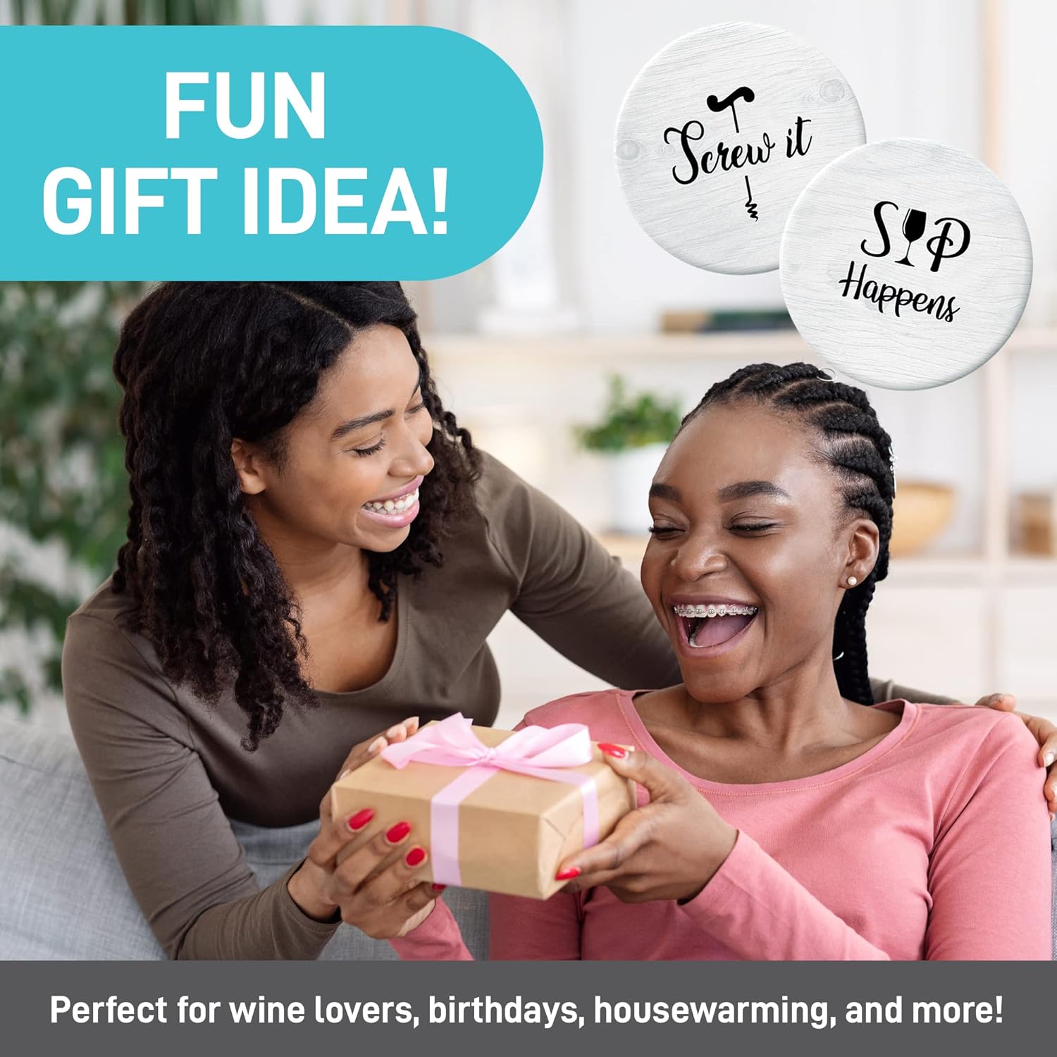 Coasters for Drinks Absorbents with Holder - 6 Pcs Gift Set with 6 Fun