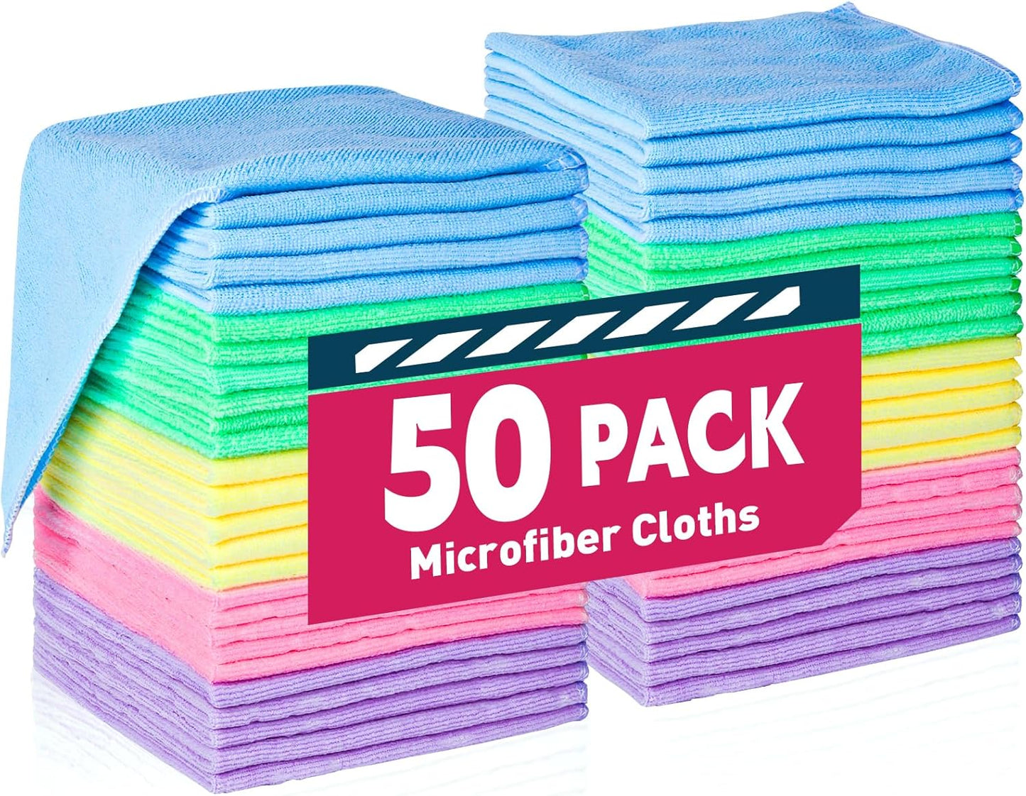 Microfiber Cleaning Cloths-50 Pack, Microfiber Towels Bulk, Towels for