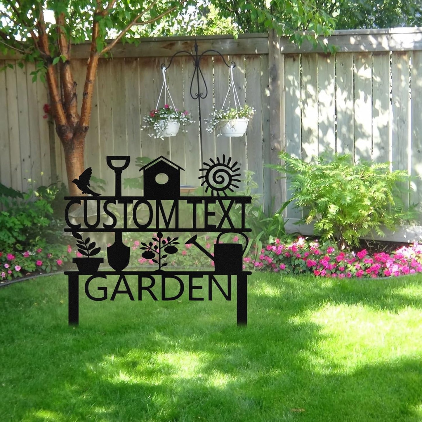 Custom Garden Sign with Stake, Personalized Metal Garden Tools Sign fo