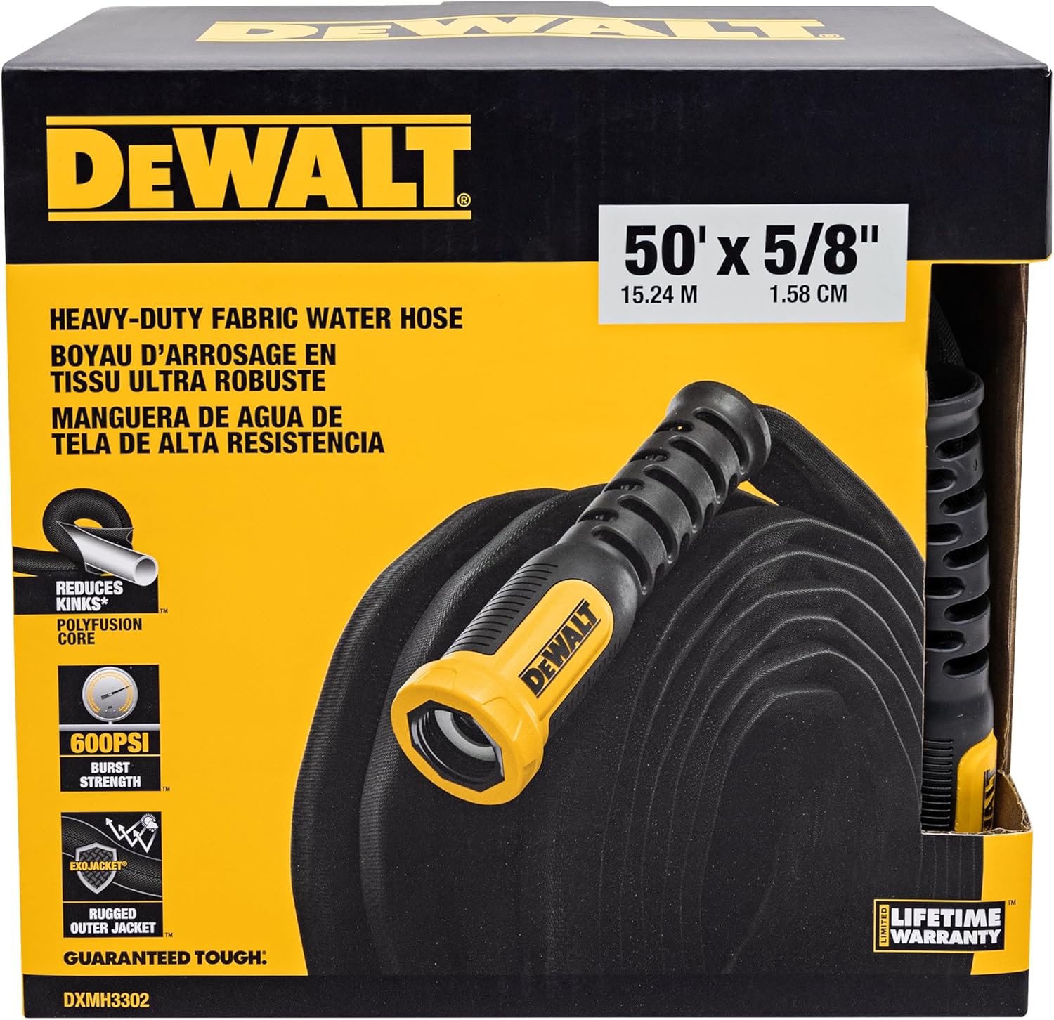 DEWALT 50 ft x 5/8 in Heavy-Duty Professional Grade Fabric Garden Hose