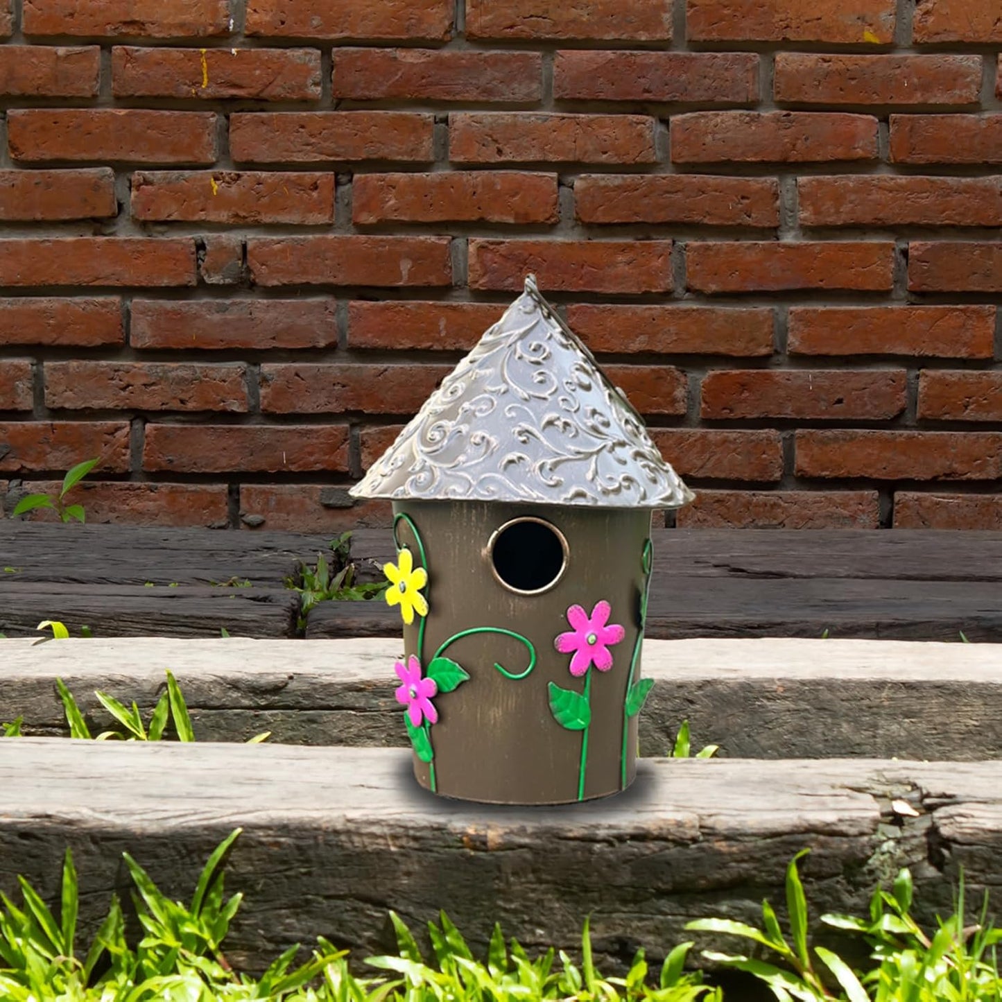 9.25" H Metal Hanging Decorative Birdhouse for Hummingbird with Paint 
