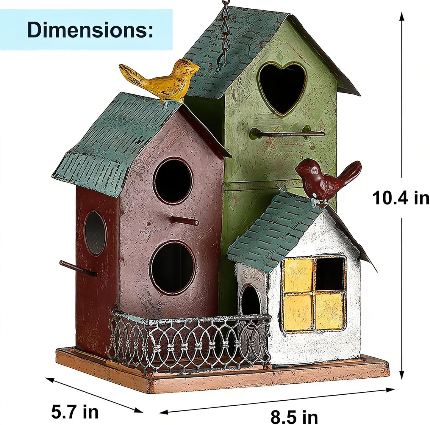Jemeni Metal Bird House for Outside – Hanging Large Multi-Birdhouse for Outdoor & Indoor Garden Decor