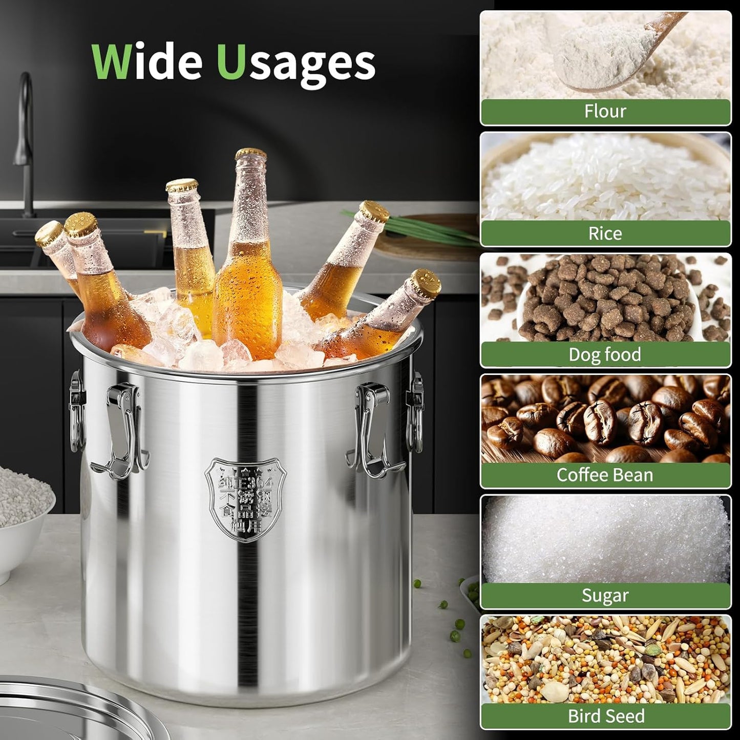 Large Stainless Steel food Storage Containers,5.5Gallon/21Liter Airtight Stainless Steel Bucket With lids,710 OZ Flour Storage Container,Metal Airtight Canister for Rice,Coffee Bean,Dog Food