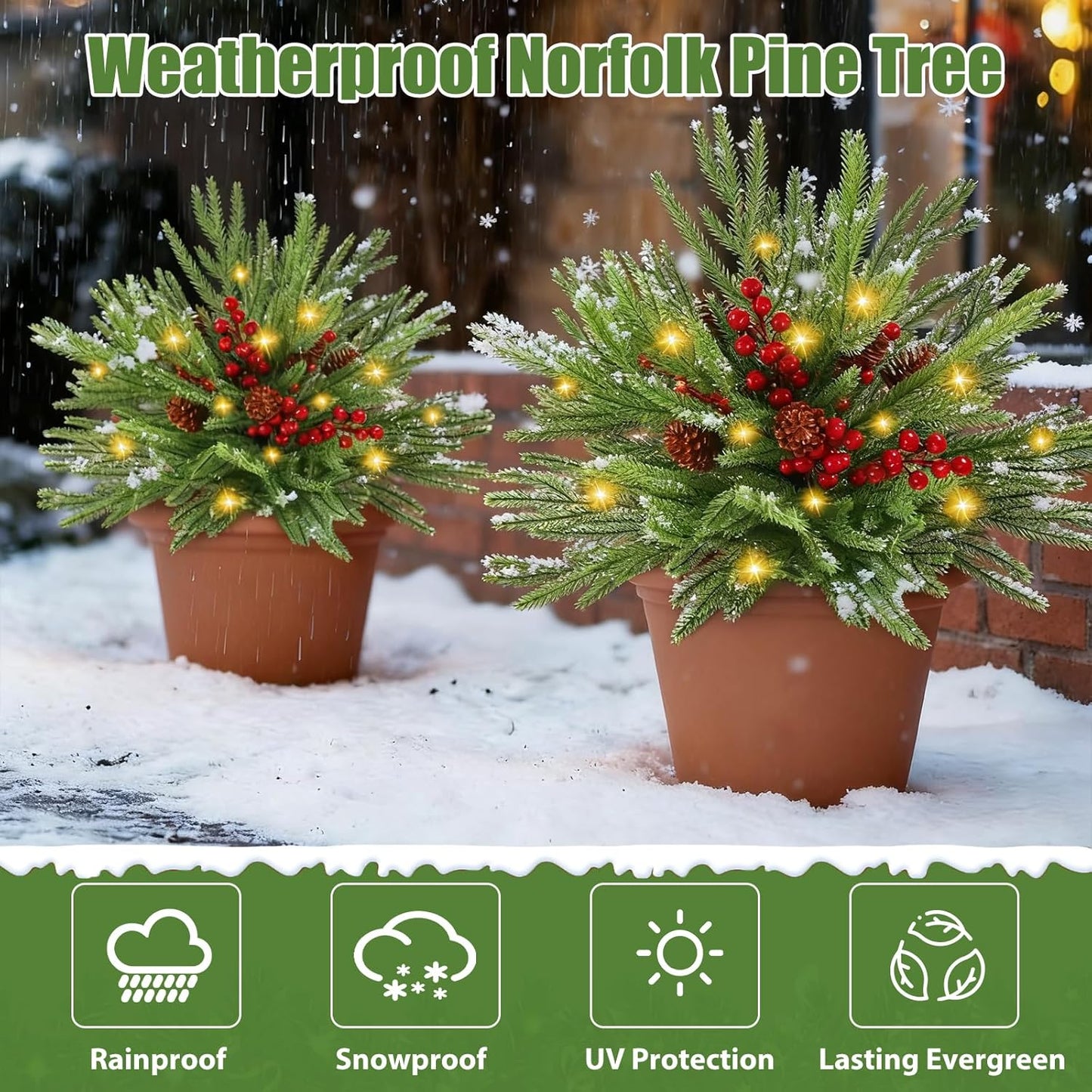 2 Pack 24" Artificial Norfolk Pine Christmas Tree Urn Filler with Ligh