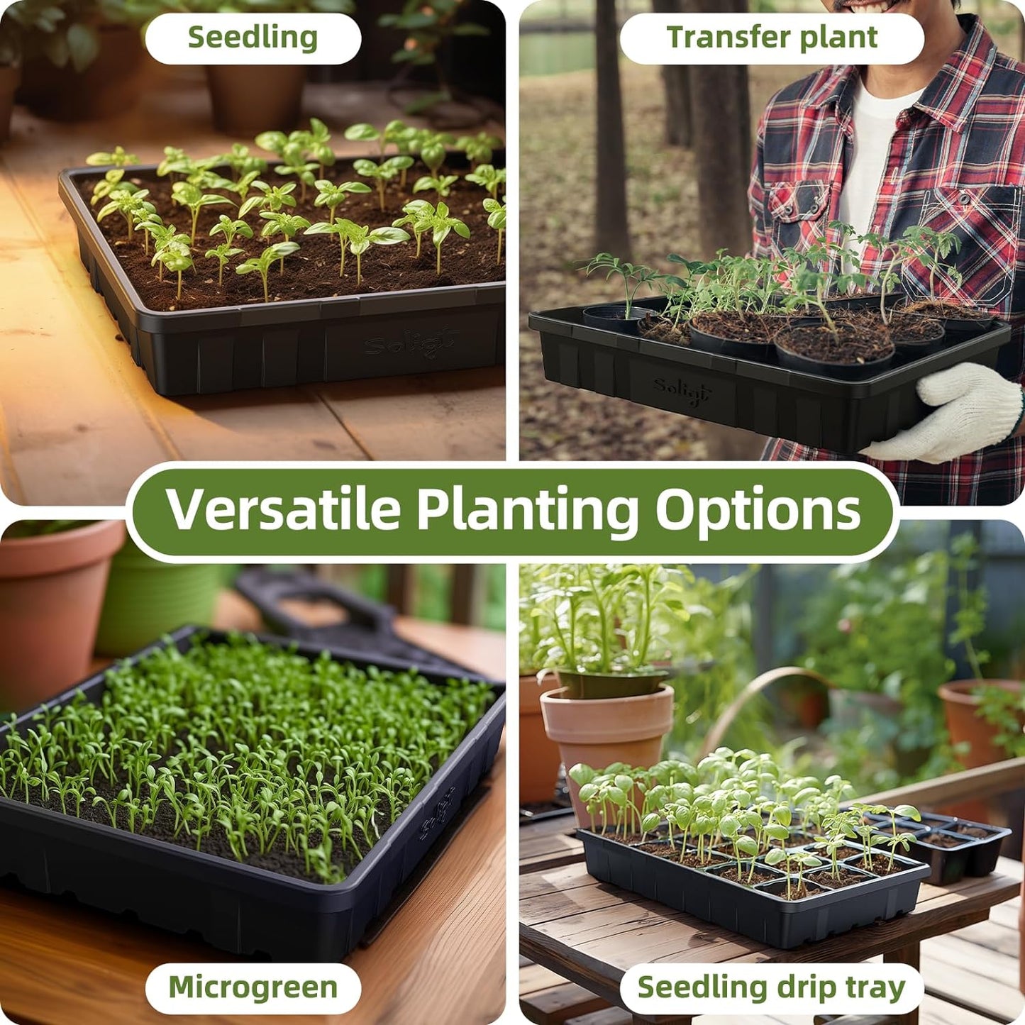 SOLIGT Extra Thick Heavy Duty 10 Pack Seed Starting Trays - Microgreen