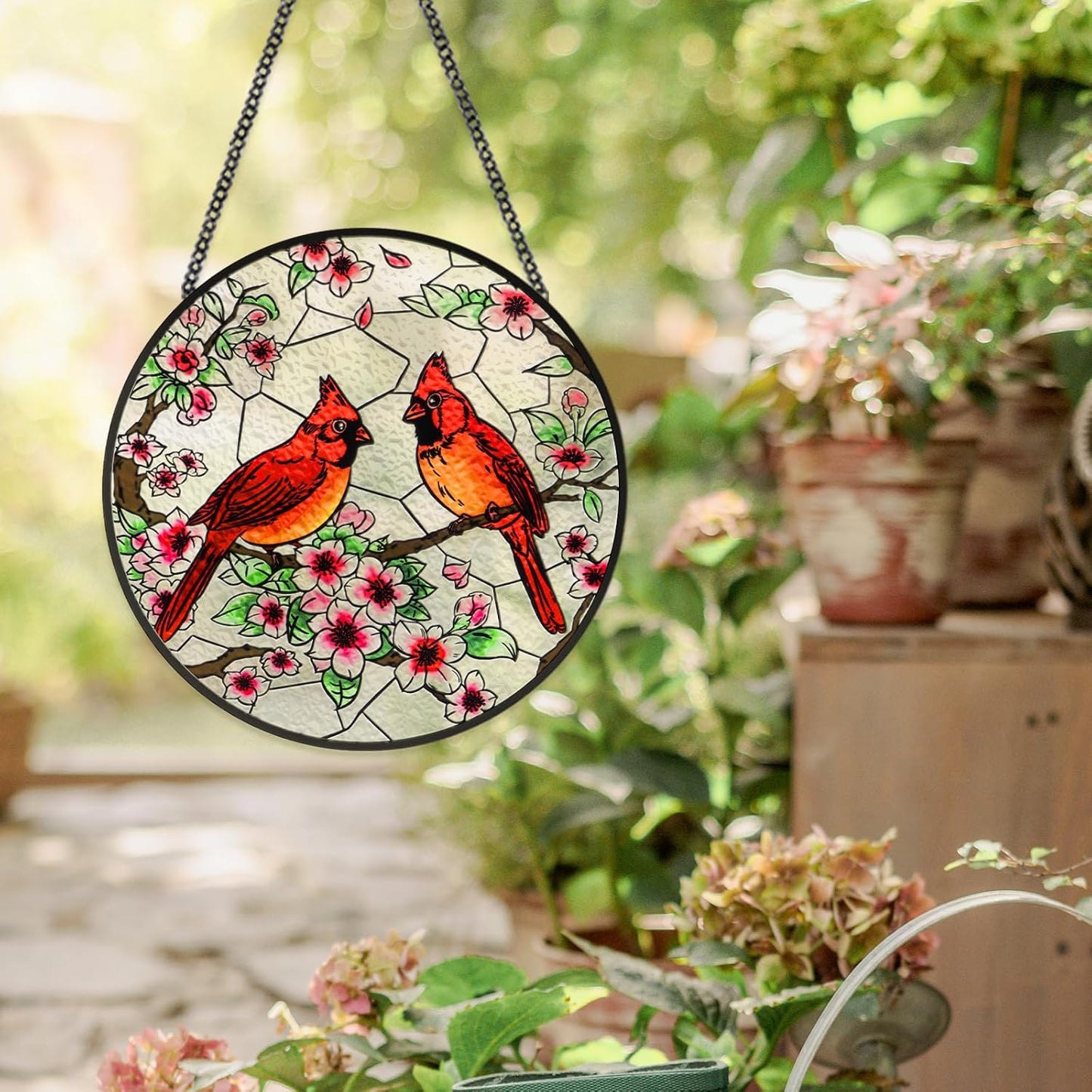 Stained Glass Window Hanging, Cardinal Sun Catchers Colorful Glass Panel Bird Suncatcher Indoor Window Wall Art Home Decor Gift for Birthday Christmas, for Women,Men,Wife, Lovers, and Mom 6.3 in