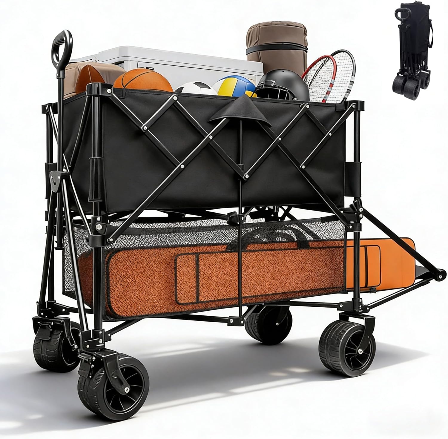 400L Large Capacity Double Decker Wagon Collapsible Wagon with Tailgat
