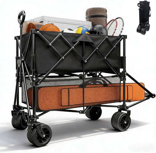 400L Large Capacity Double Decker Wagon Collapsible Wagon with Tailgat