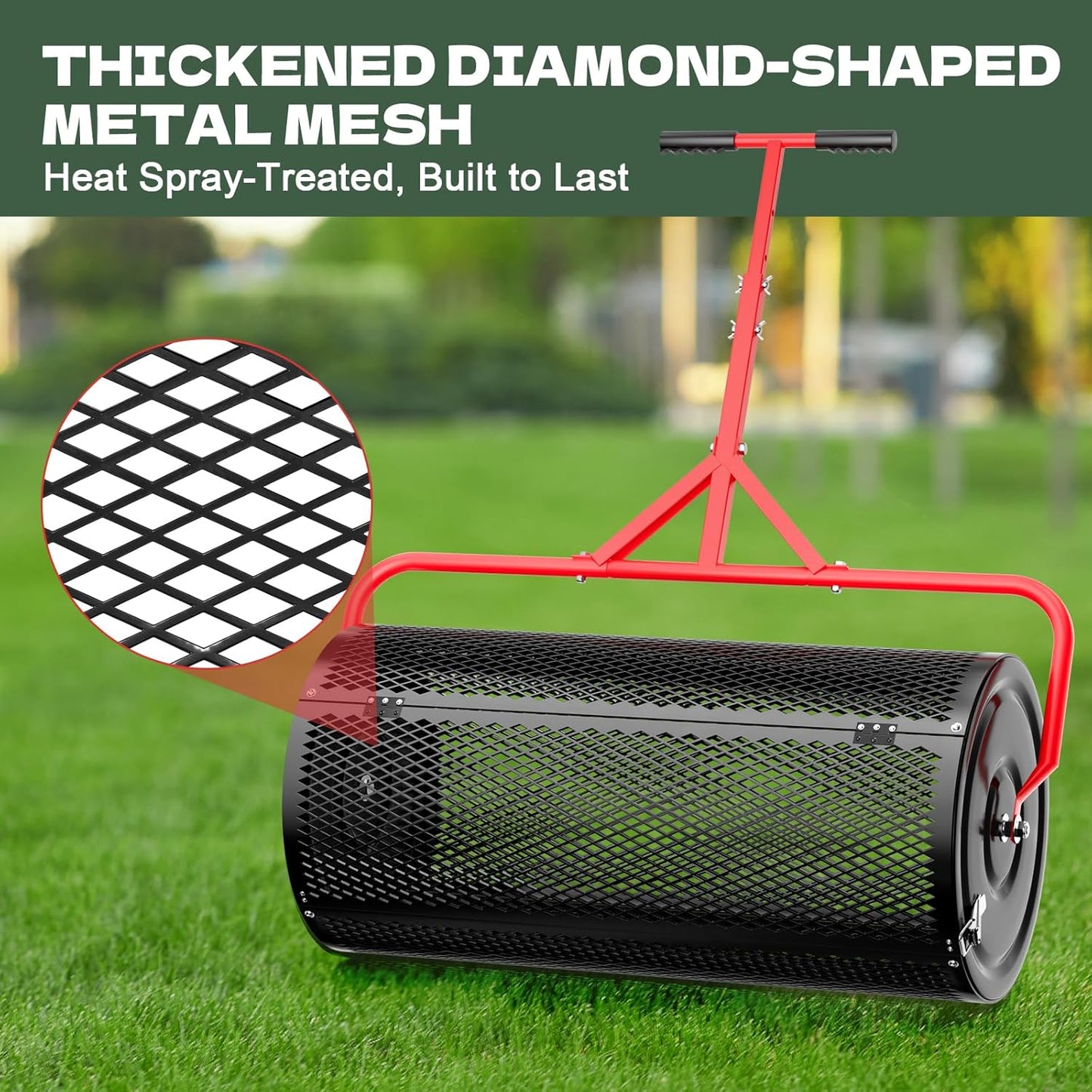 Compost Peat Moss Spreader for Lawn, 30 Inch Compost Roller Spreader w