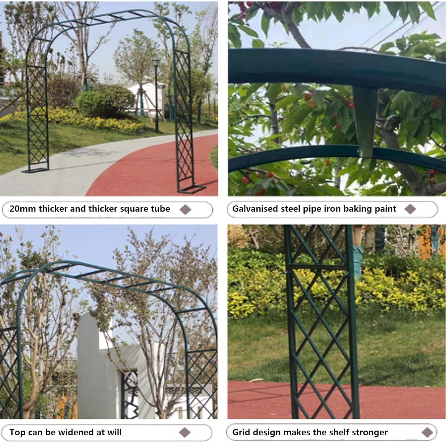 Heavy Duty Garden Arch 2.3M Metal Trellis for Climbing Plants, Vines & Roses - Durable Outdoor Support Structure for Lawn, Backyard, Patio & Weddings (Green, 180x40x230c