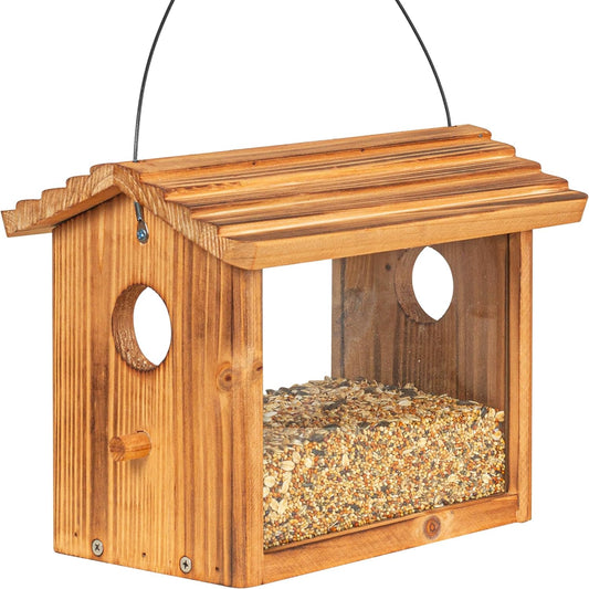 BalterFF Bird Feeders for Outdoors,Wooden Unique Seed Sunflower Food Feeder Blue Cardinal Finch Backyard Platform Balcony Gazebo Tree Fence Wall Mount Effortless Holder Automatic Buddy 6
