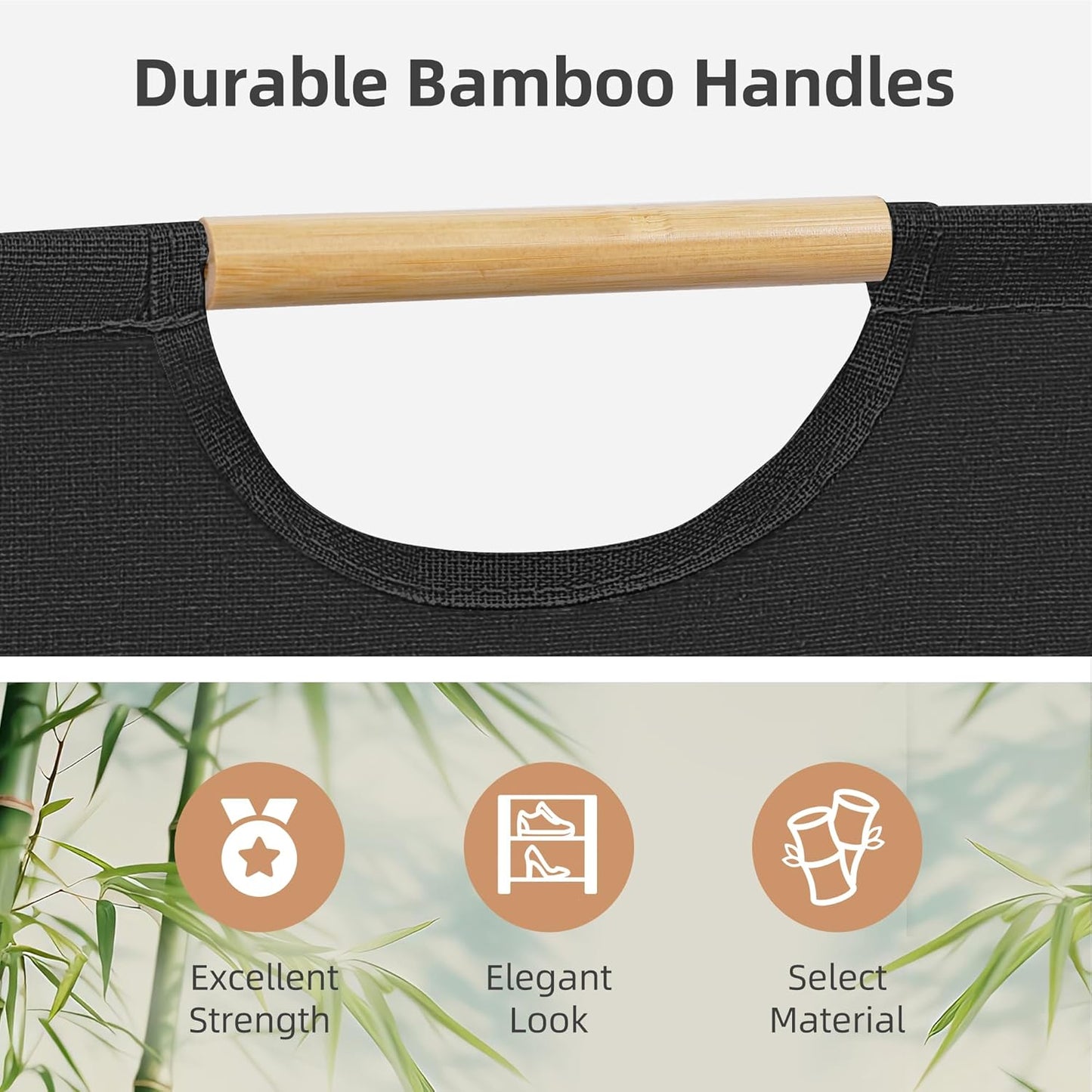 STORAGE MANIAC 2-Pack Large Laundry Hamper, 100L (26.4 Gal) Collapsible Laundry Basket with Bamboo Handles, Freestanding Waterproof Clothes Hamper for Laundry Room, Bedroom, Dorm, Towels, Toys, Black