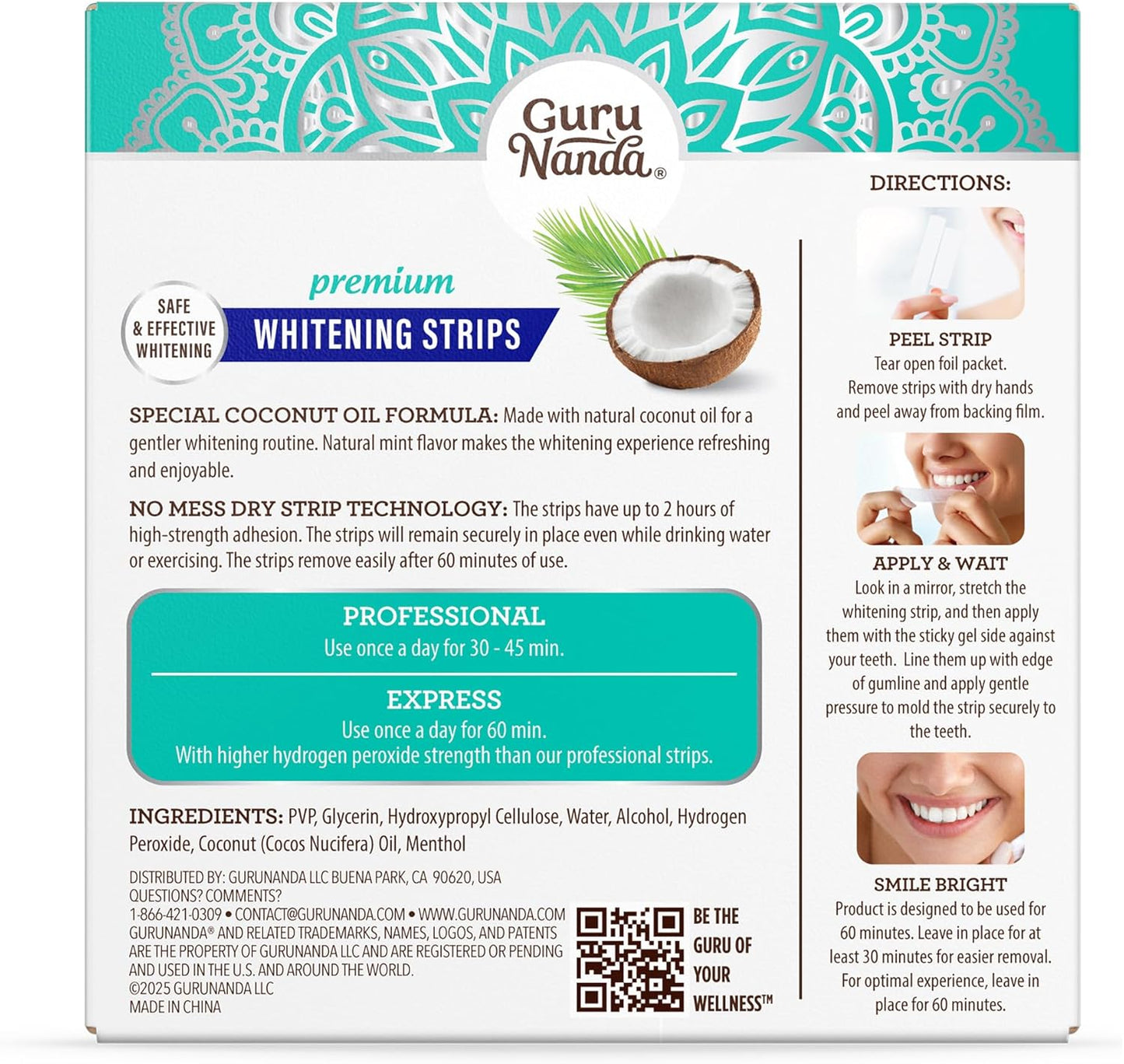 GuruNanda Teeth Whitening Strips - 7-Day Treatment with Non-Slip, Dry 