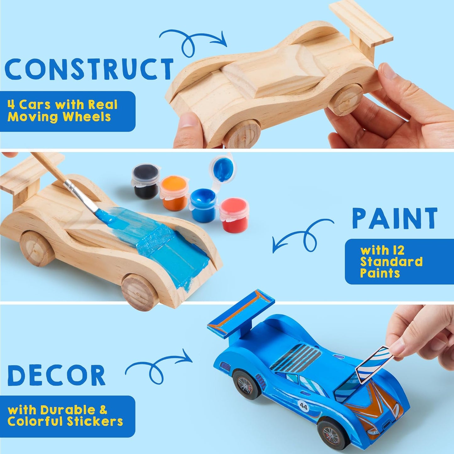 Klever Kits 4 DIY Wooden Race Cars-Build & Paint Your Own Wood Craft K