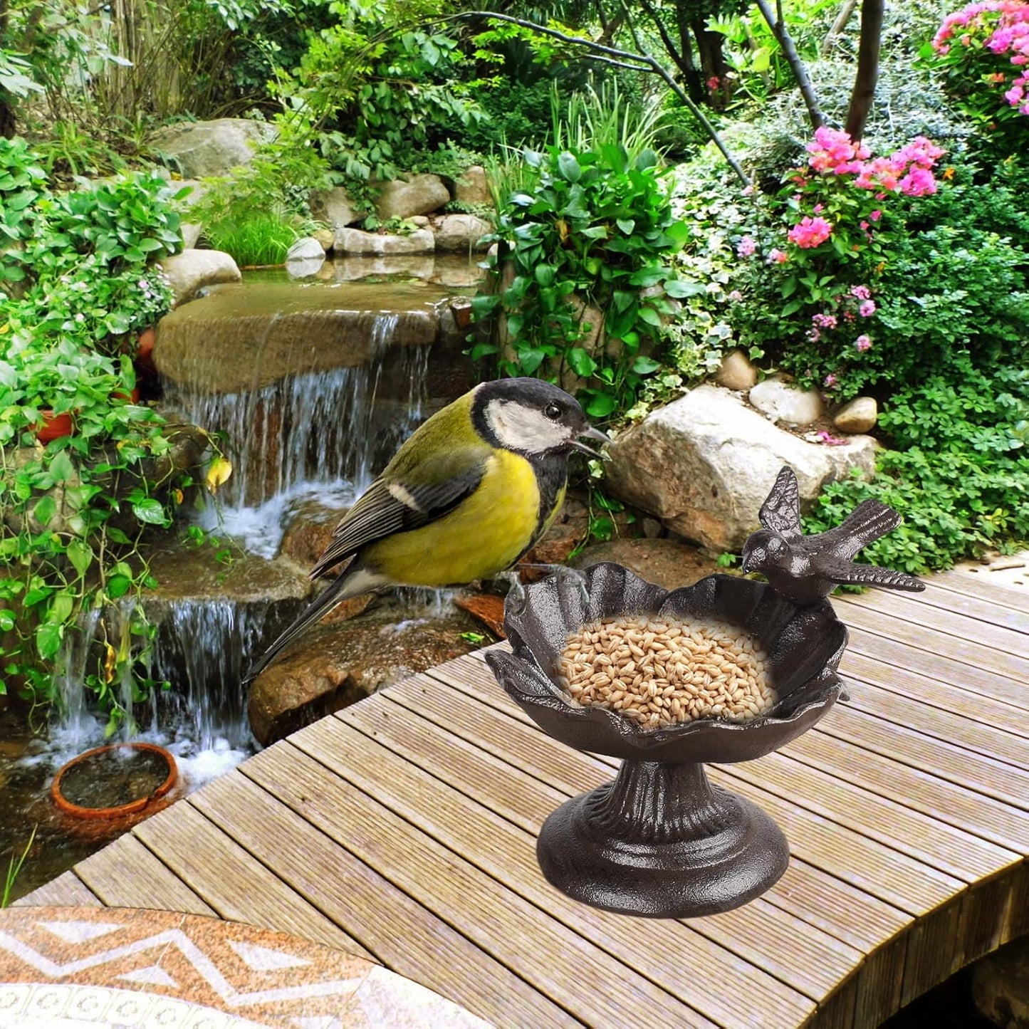BRASSTAR Cast Iron Bird Feeder Rustproof Lotus Leaf Shape Bird Bath for Outdoors Patio Yard Garden Villa Decoration TQGJPT171