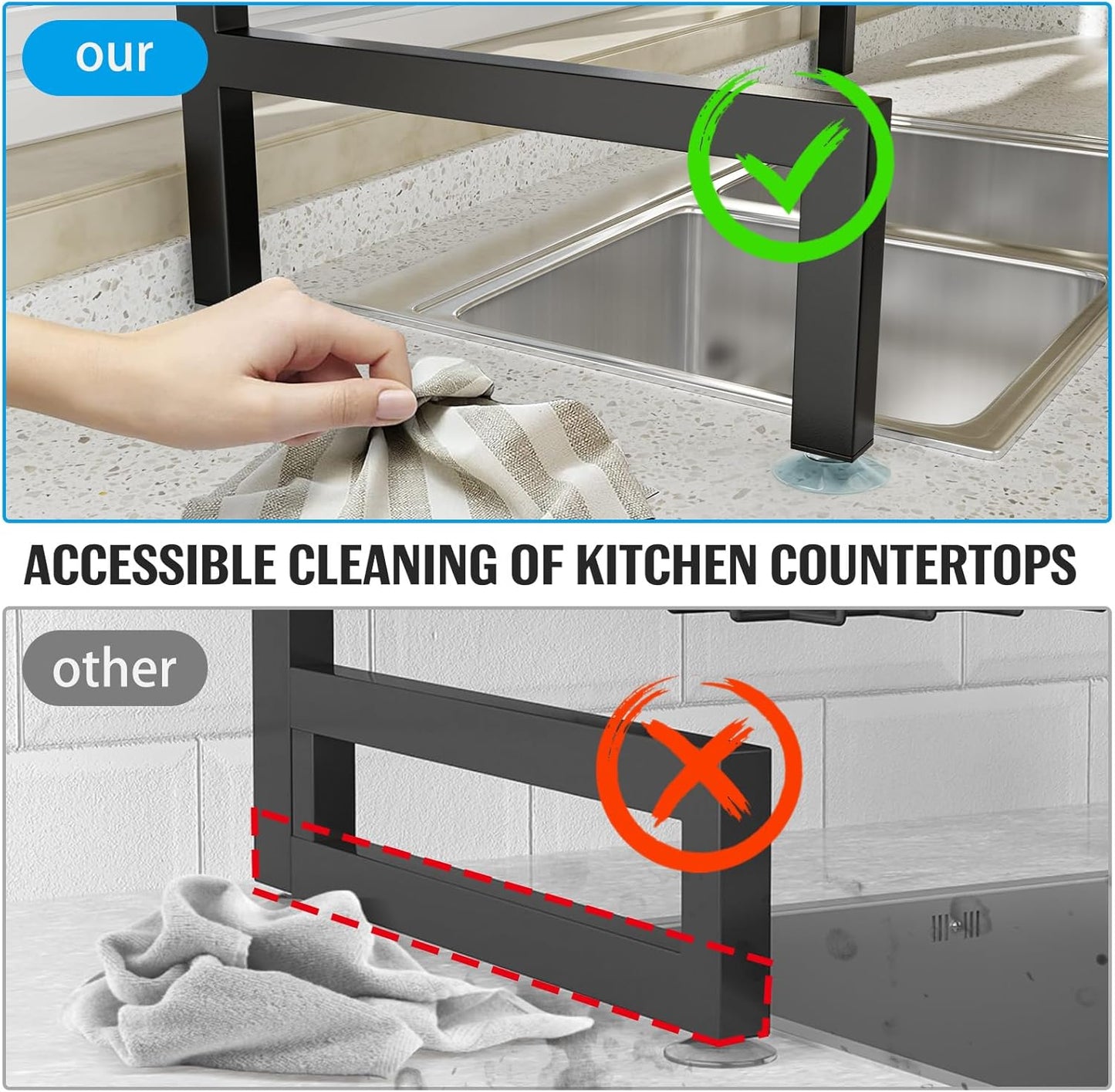 SNSLXH 4 Baskets 2-Tier Over The Sink Dish Drying Rack, 26.57"-35", Large Sink Rack for Kitchen, Extensible and Adjustable, Saving Kitchen Space