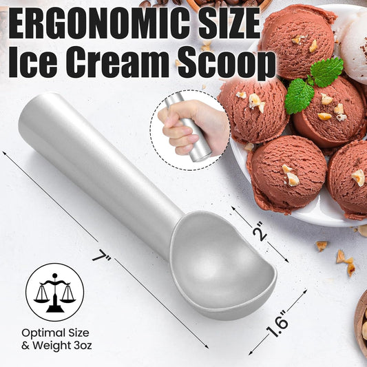 7 inch Ice Cream Scoop - One-Piece Nonstick Aluminum Ice Cream Scooper - Professional Metal Ice Cream Spoon - Durable, Easy to Use & Clean - Lightweight Cookie Spoon - Scoop Ice Cream (Sliver)