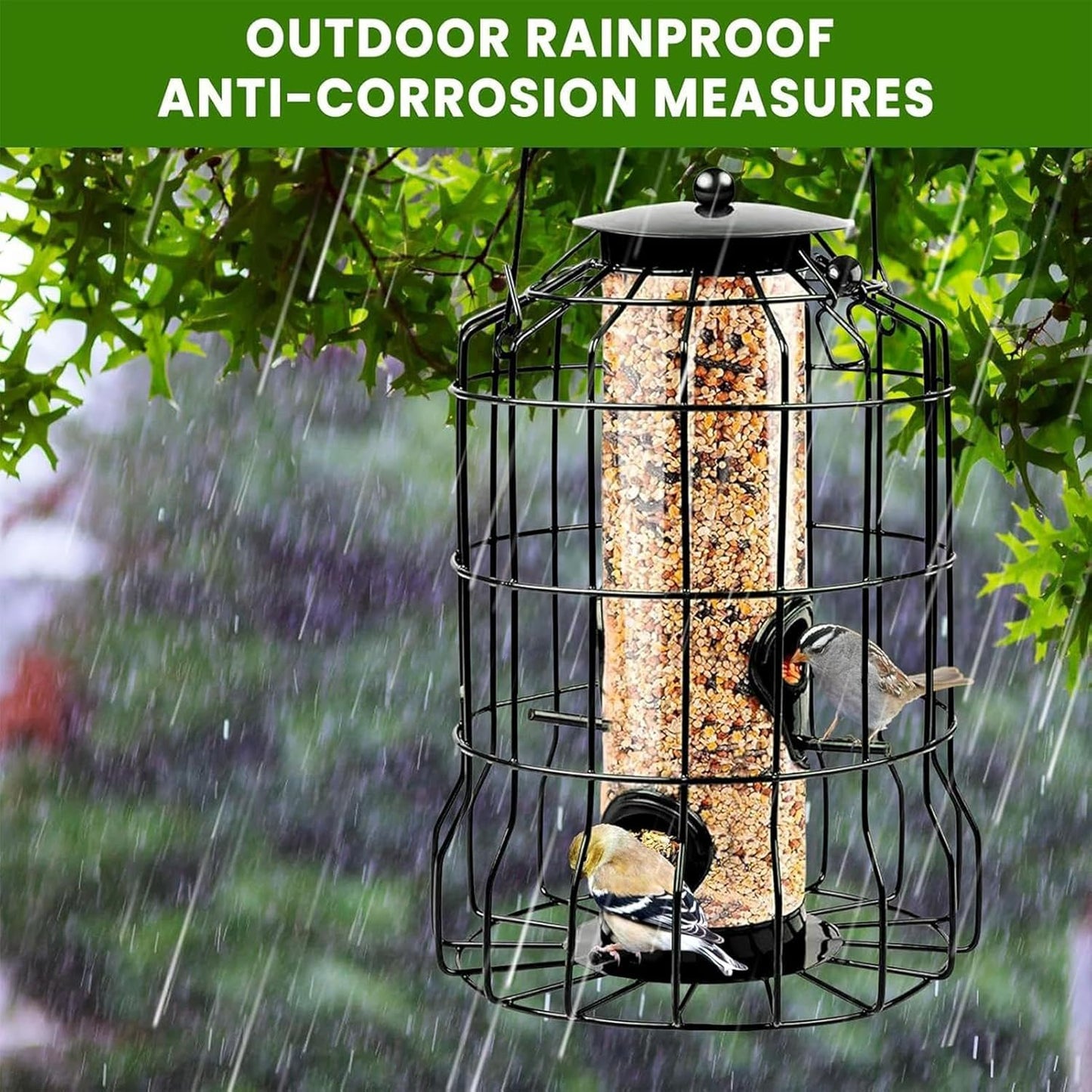 Bird Feeder, 4-Port Weatherproof Squirrel-Proof Metal Large Outdoor Ha