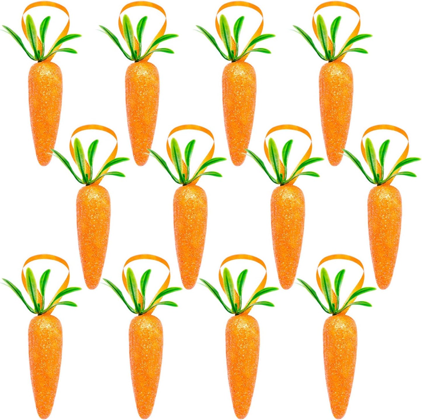 CLESDF Easter Carrot Hanging Ornaments - 12Pcs Premium Foam Glitter Artificial Carrots for Easter Decoration