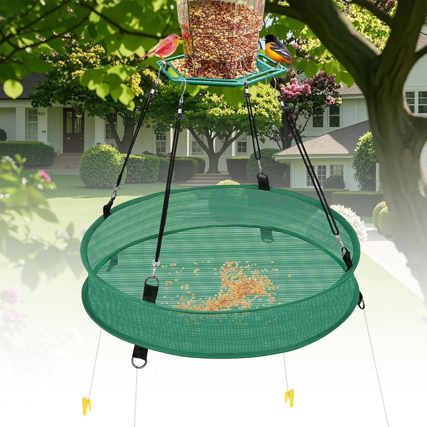 2Pcs Bird Seed & Shell Catcher Tray for Hanging Bird Feeder Platform, Birdseed Hoop for Outdoor Garden Hanging Tray (Green, 20inch)