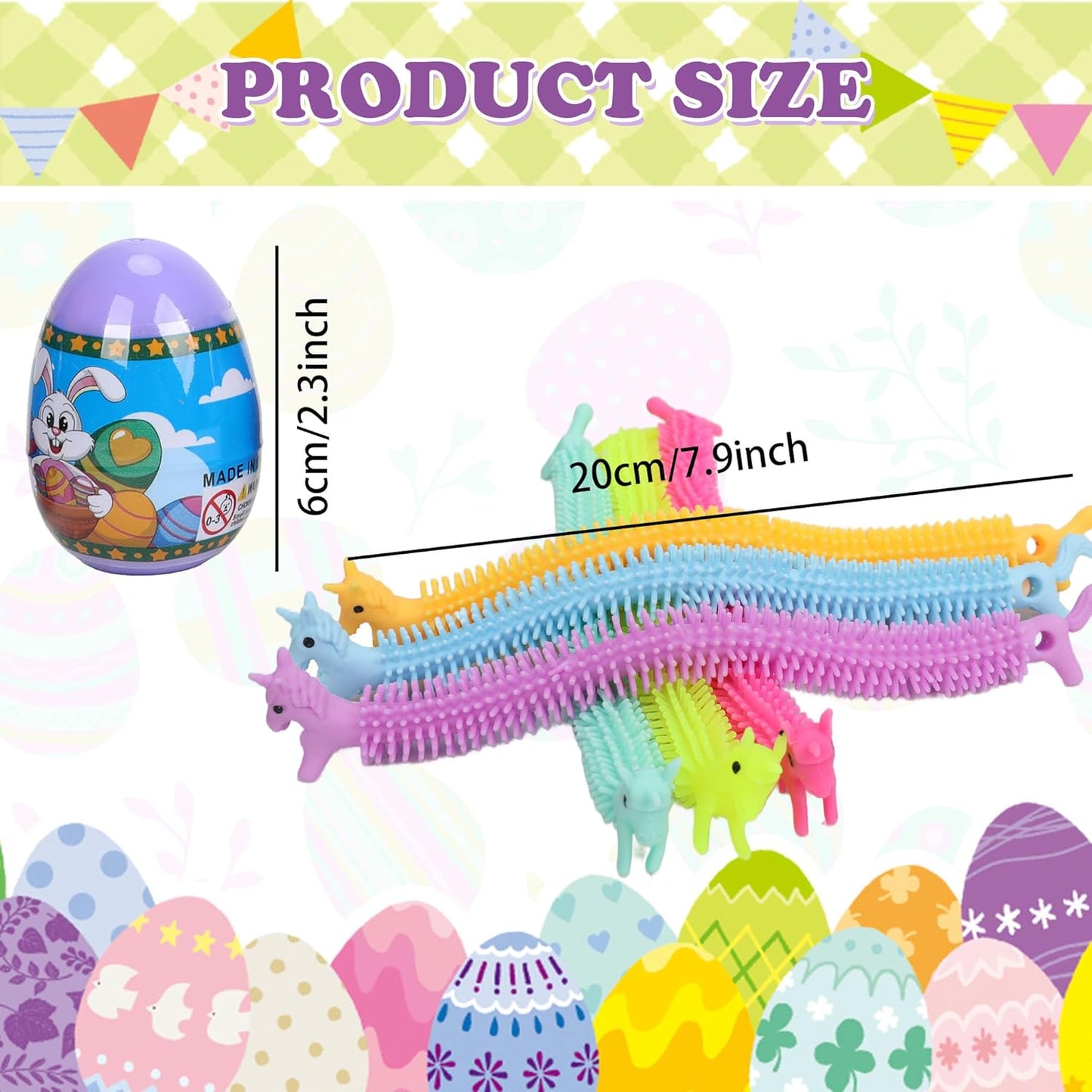 24Pack Easter Eggs with Stretchy Strings Toy Inside,Prefilled Easter Eggs for Boys Girls Kids, Easter Basket Stuffers,Party Favors,Egg Hunts