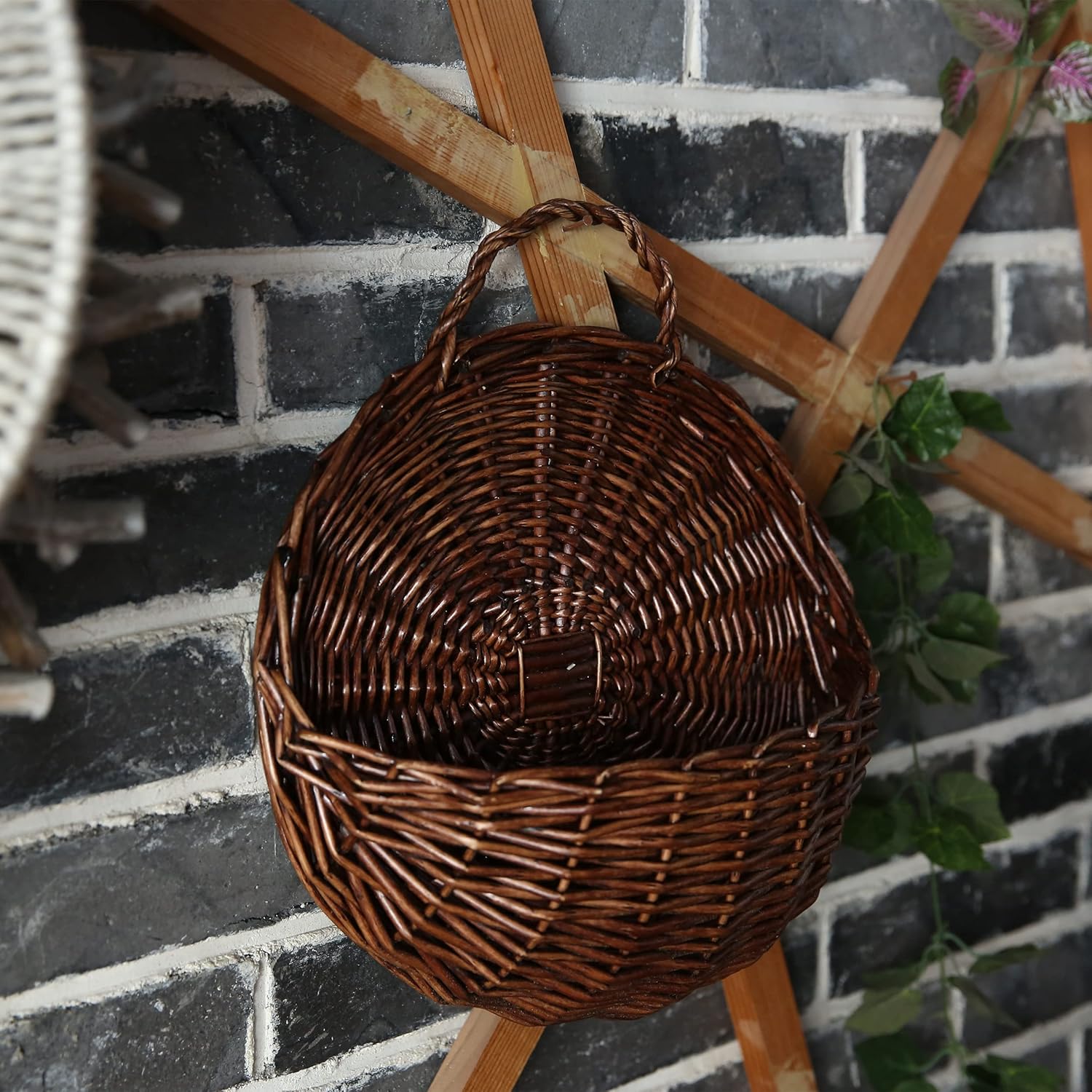 JJSQYLAN JJSQ Handmade Woven Wicker Hanging Storage Basket, Wall Decor