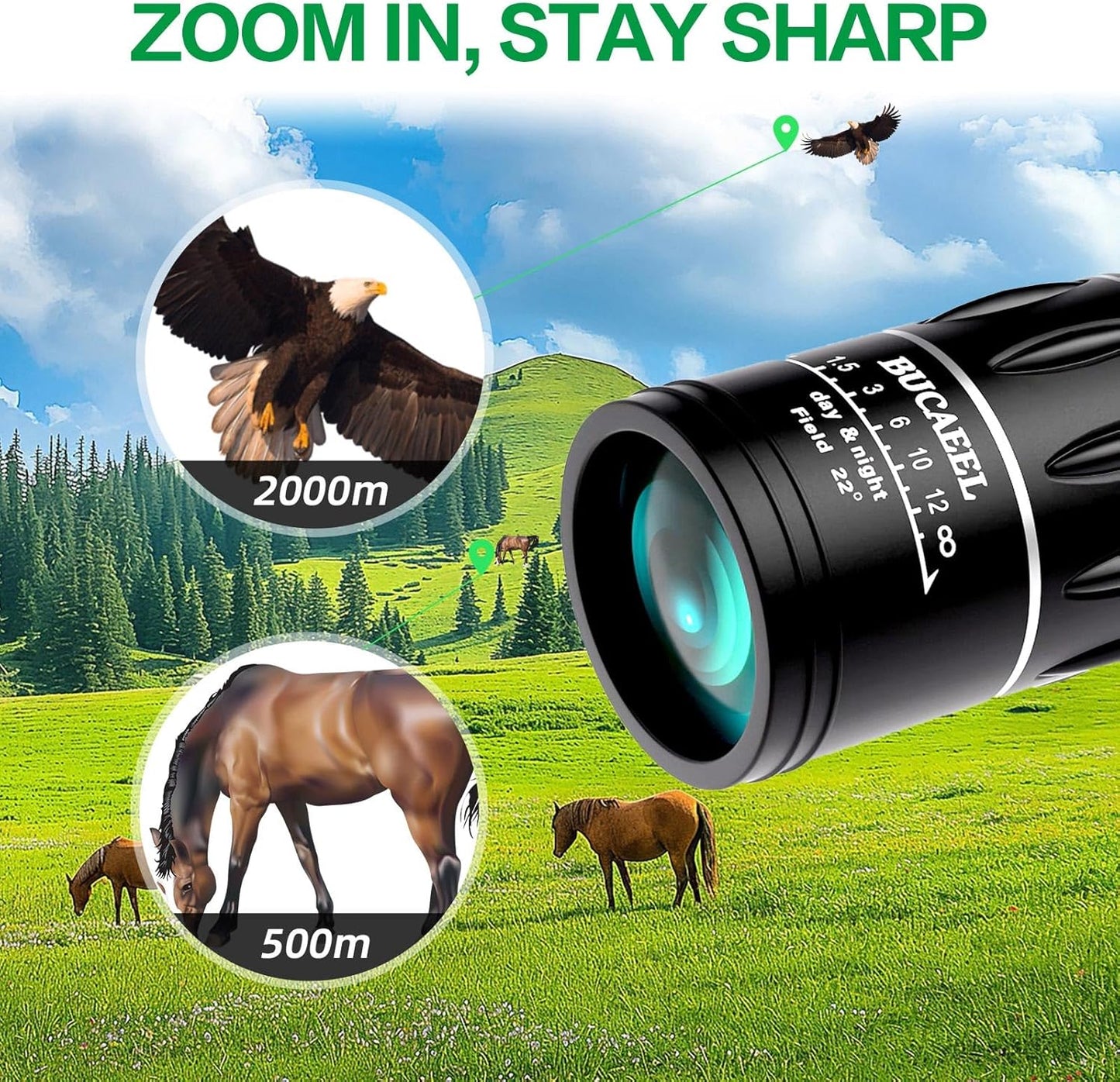 Monoculars for Adults High Powered,BAK4 Prism Monocular Scope with Large Eyepiece,Portable Telescopic Carabiner, Compact Handheld monoscope for Bird Watching,Hiking & Travel