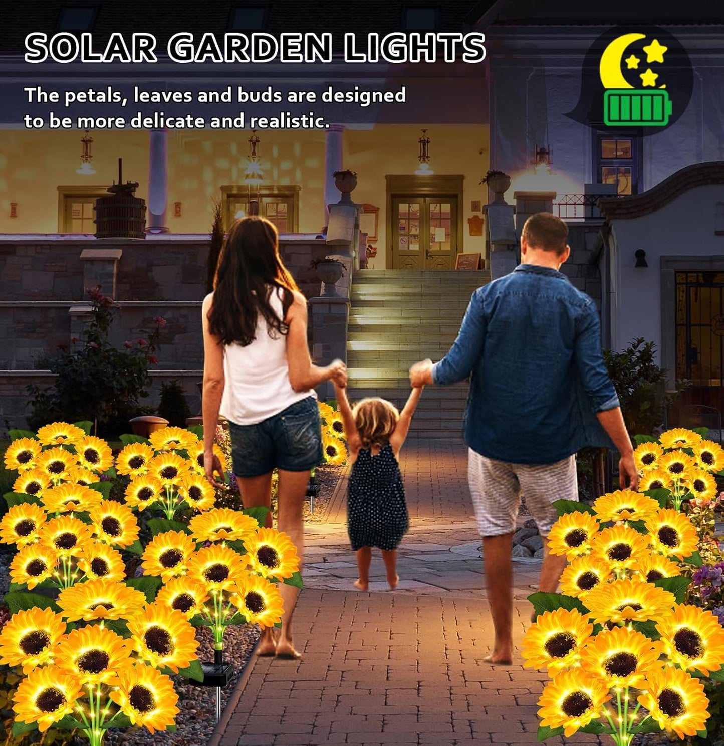 Solar Lights Outdoor Garden Decor,4 Pack with 24 Sunflower Lights,Sola