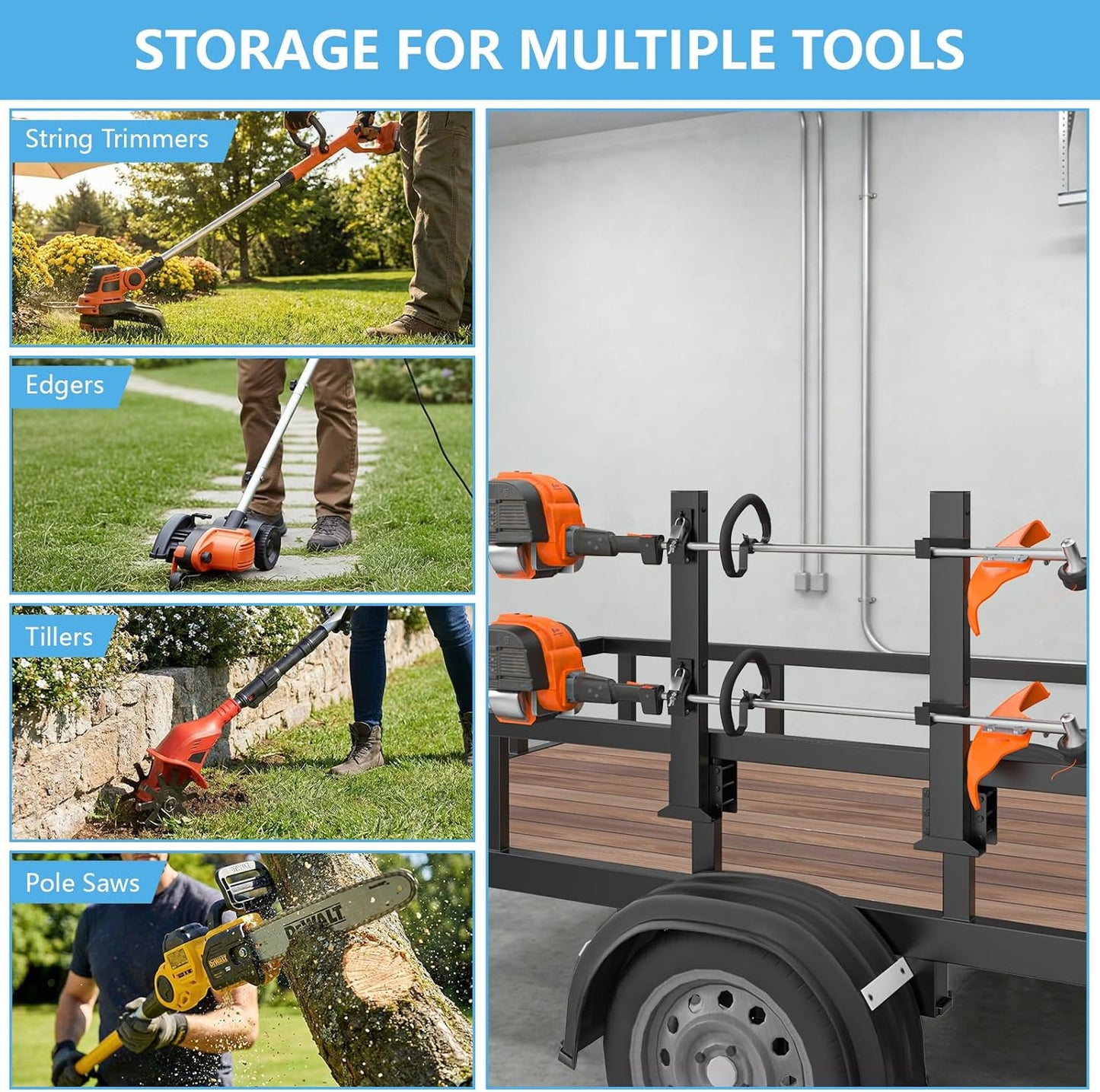 Weedeater Rack for Trailer with Lock, 2 Place Weed Eater Rack Rectangu