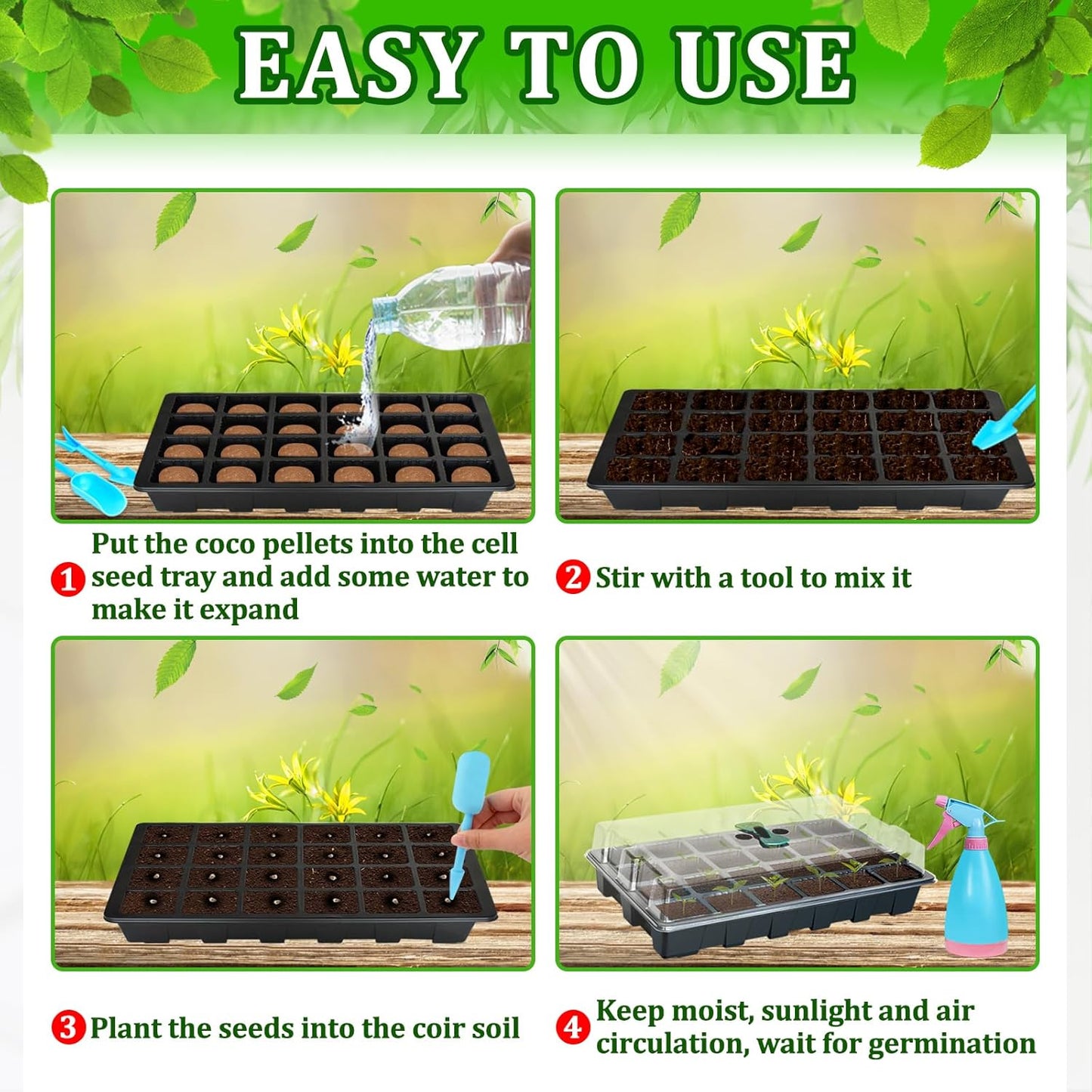 Halatool 2 Set Seed Starter Tray Kits, 2 Pack Germination Tray with 50