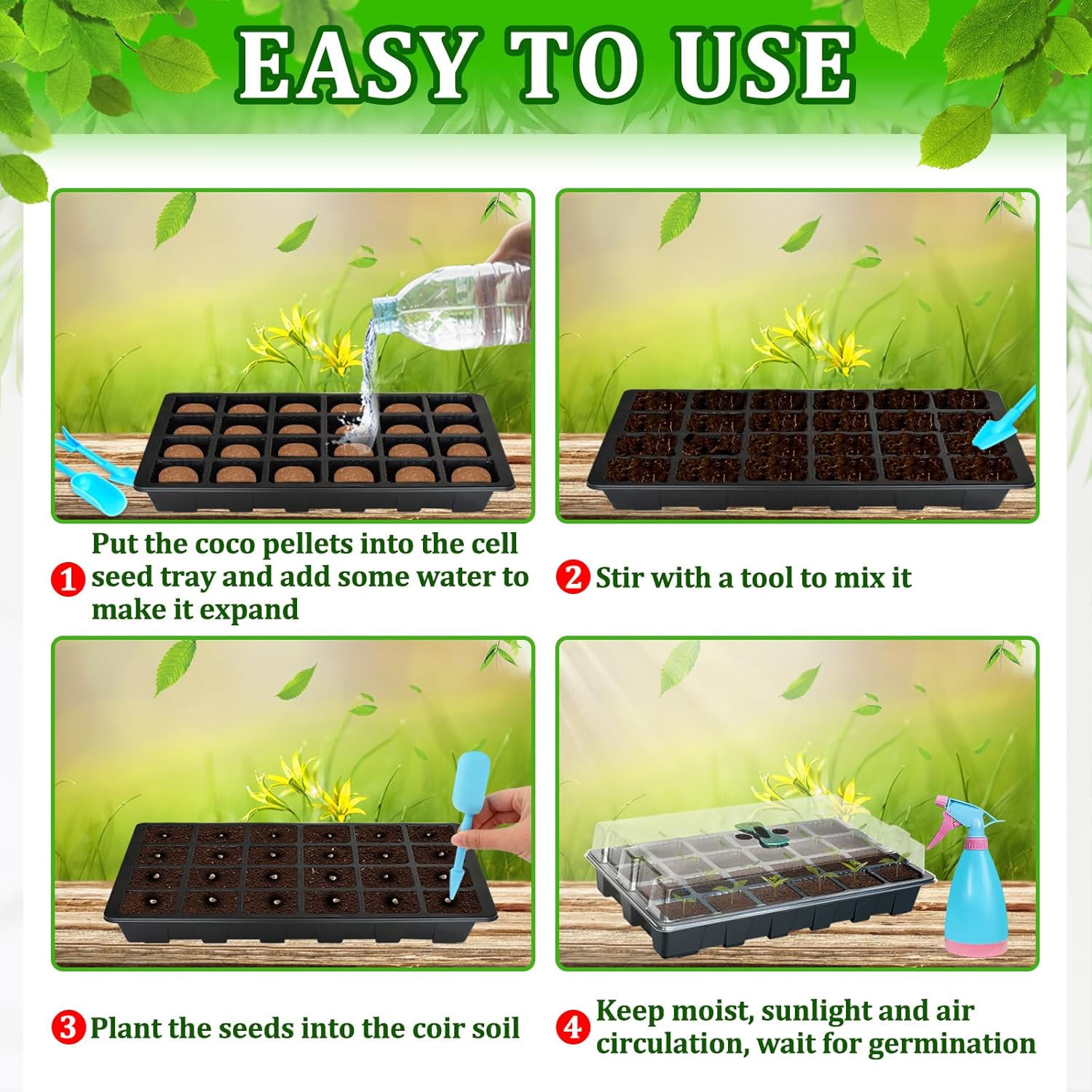 Halatool 2 Set Seed Starter Tray Kits, 2 Pack Germination Tray with 50
