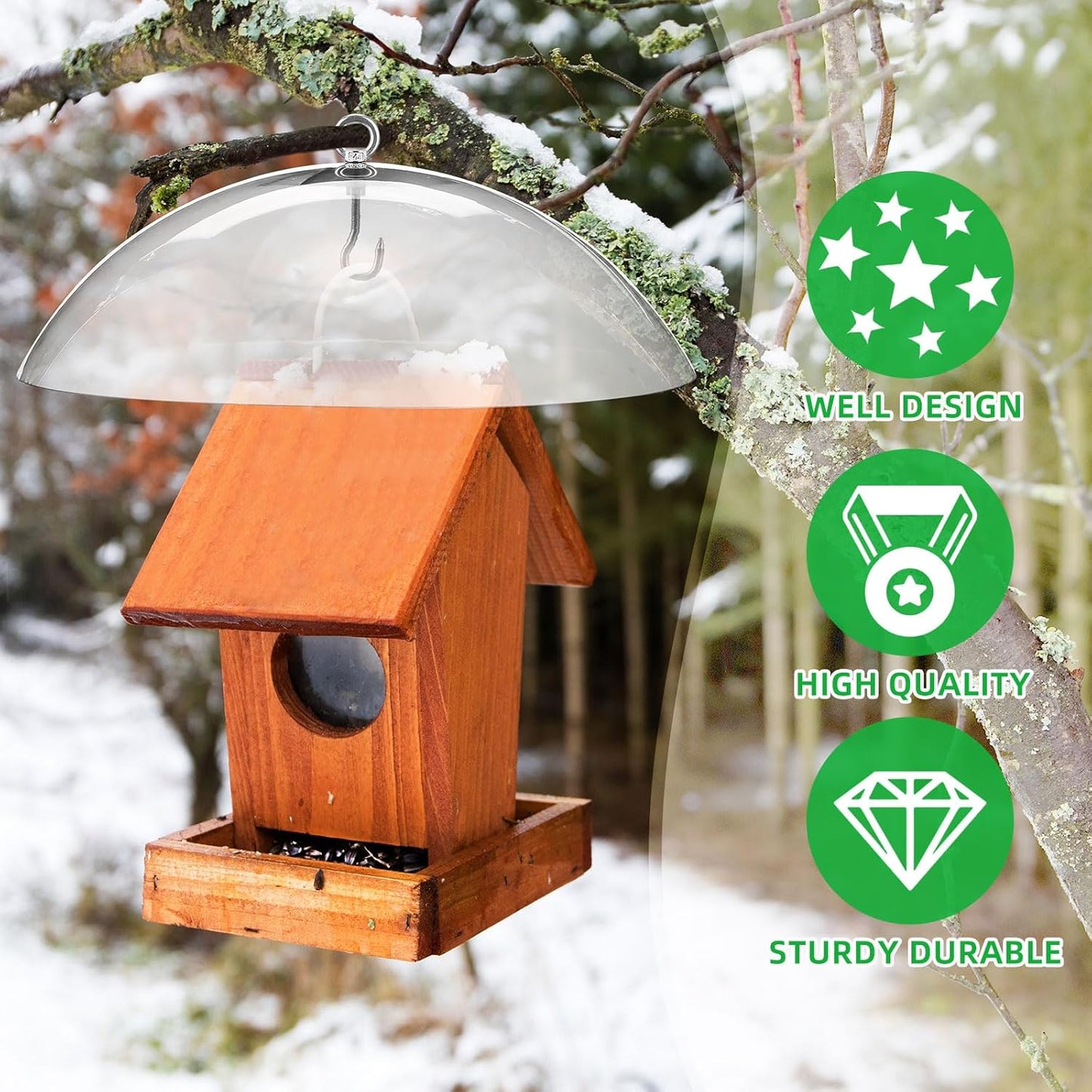Domensi 4 Pcs 10.2 Inch Plastic Bird Feeders Dome Cover for Hanging Hummingbird Feeder Weather Guard Protective Dome Squirrel Baffle for Bird Feeder Pole Covers(Clear)