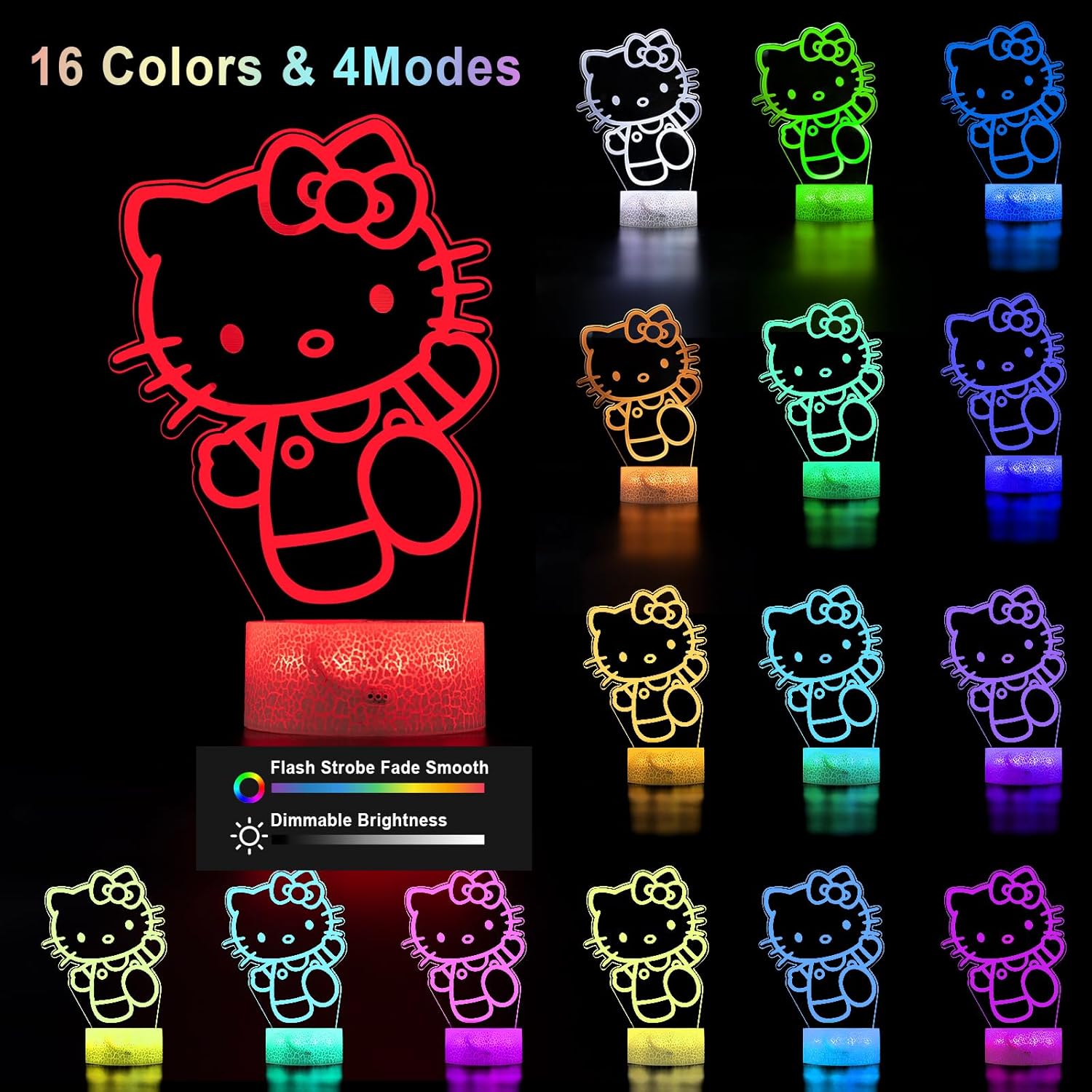 16 Colors Cartoon Night Light, Anime Character Change Decor Lamp with 