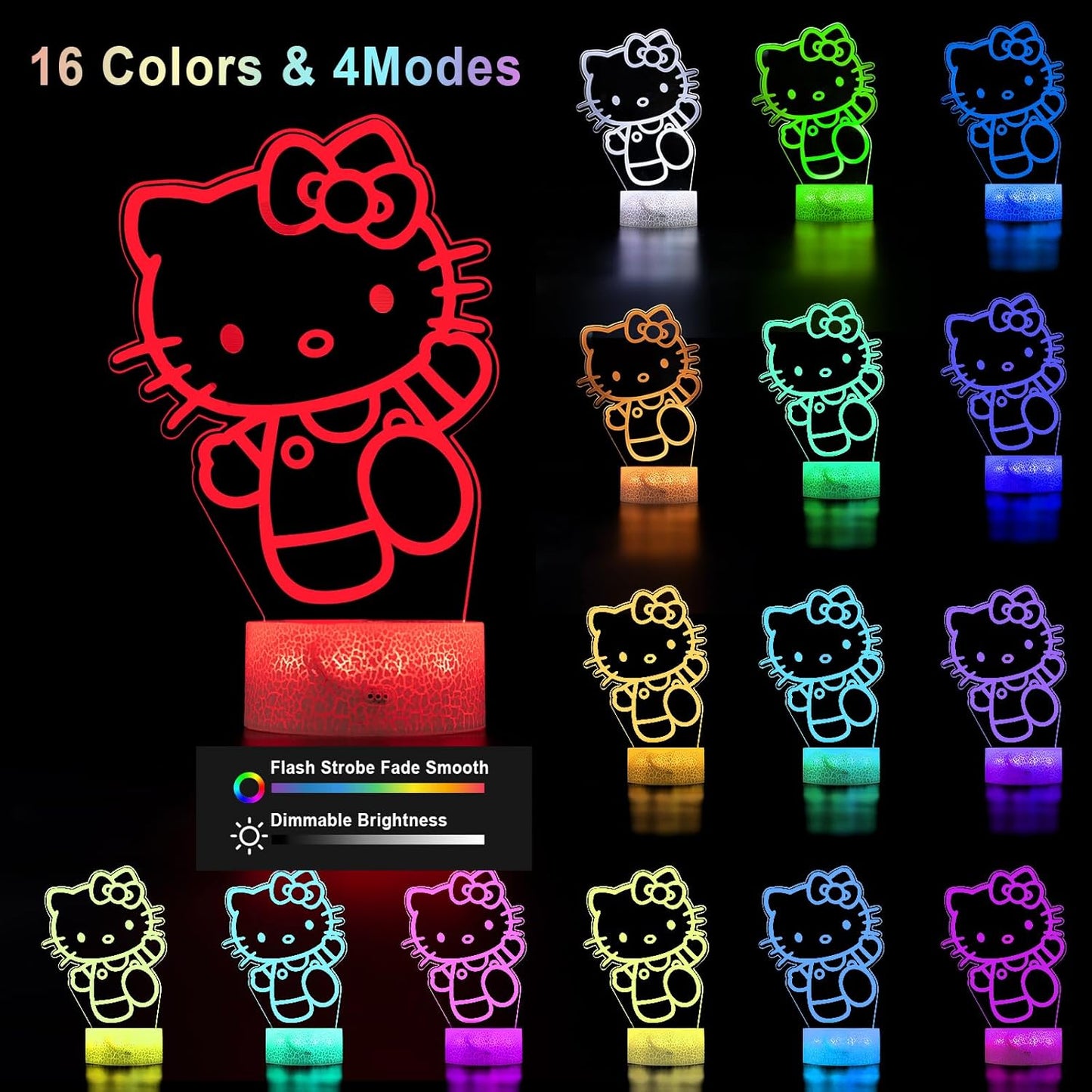 16 Colors Cartoon Night Light, Anime Character Change Decor Lamp with Remote, Dim, Timer, Fans Kids Gifts for Christmas Birthday Boys Girls