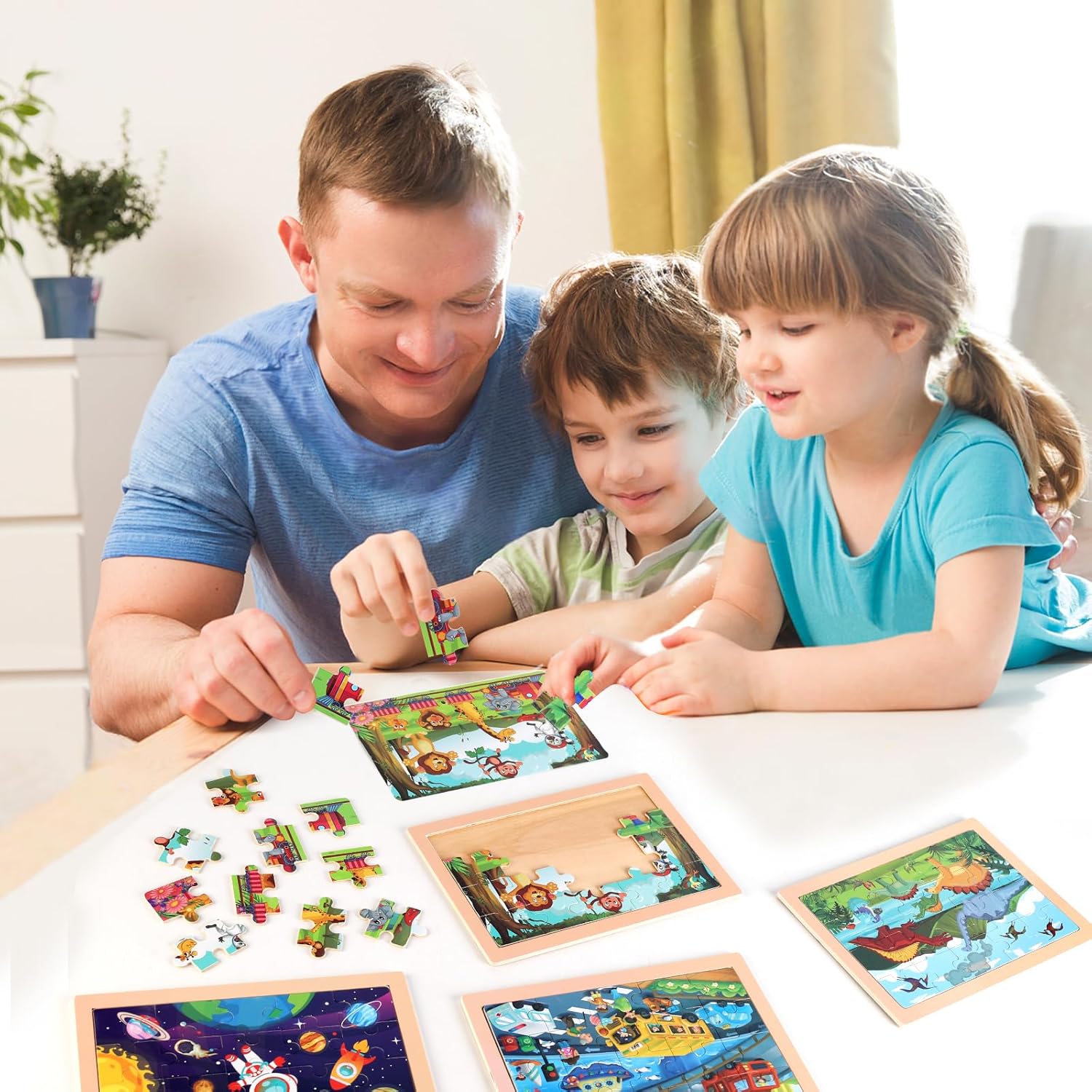 Wooden Educational Jigsaw Puzzles for Preschool Kids Ages 3-5, 4-Pack 