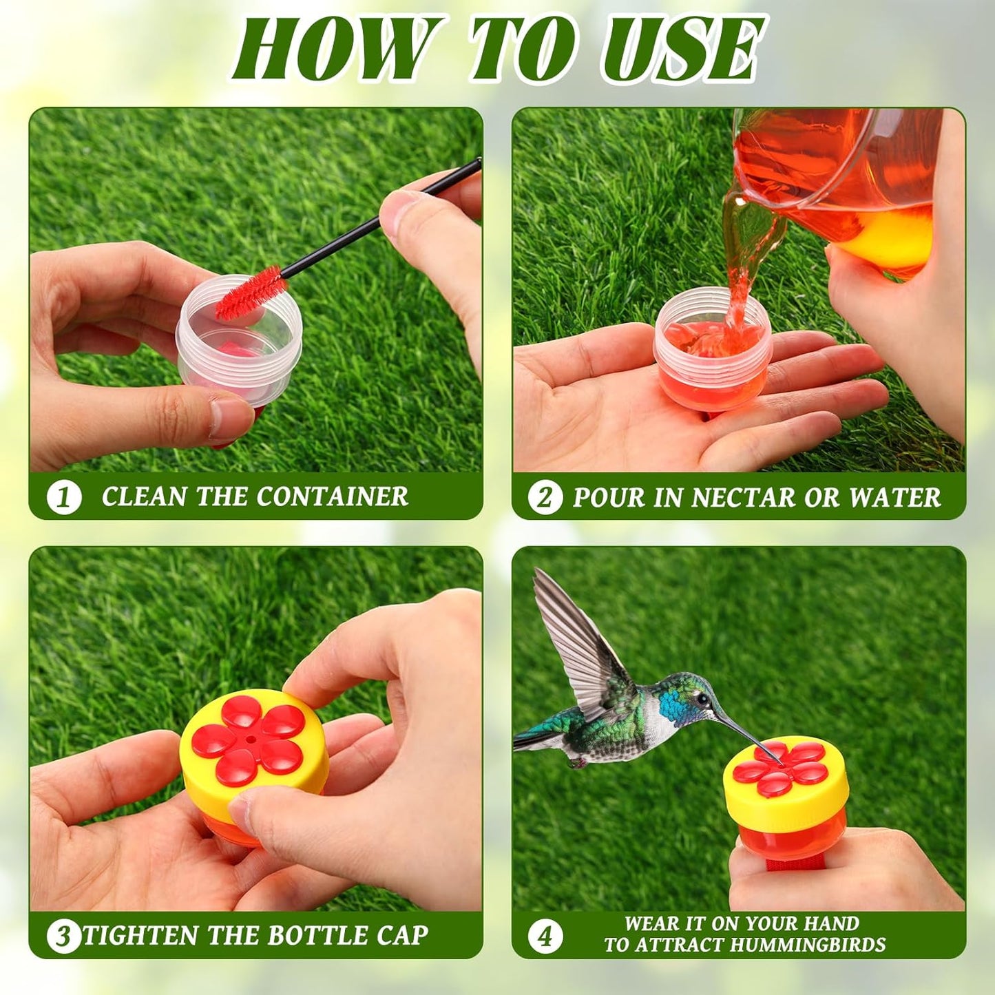 Tioncy Hand Held Hummingbird Ring Feeders, 8 Pcs Mini Hummingbird Hand Feeder with 8pcs Cleaning Brush, Wild Bird Feeders Tools for Outdoors Supplies