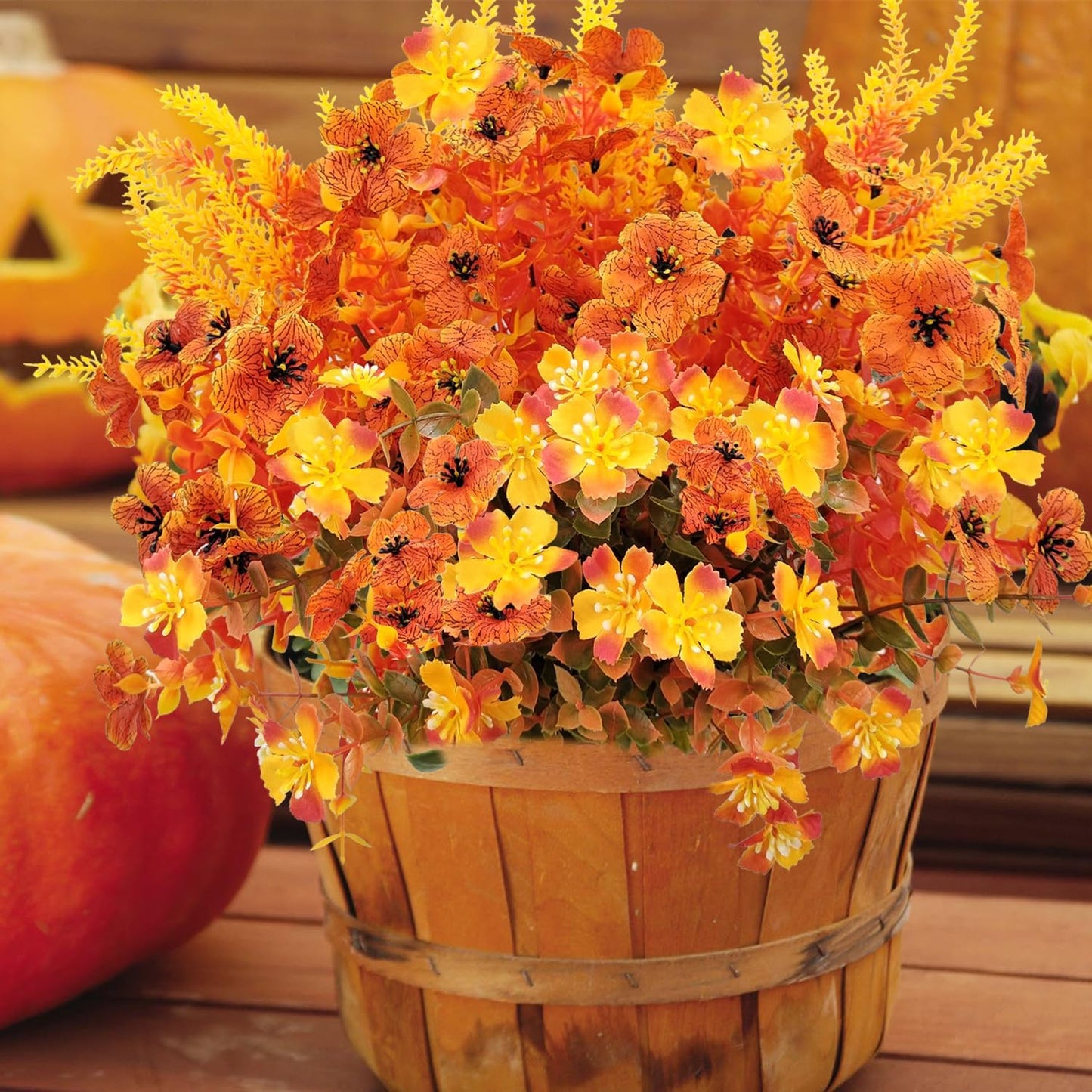 10 Bundles Artificial Mums for Outdoors Fake Fall Flowers Silk Flowers Plastic Plants UV Resistant No Fade for Outside Porch Garden Pots Planters Autumn Fall Decor (Fall)