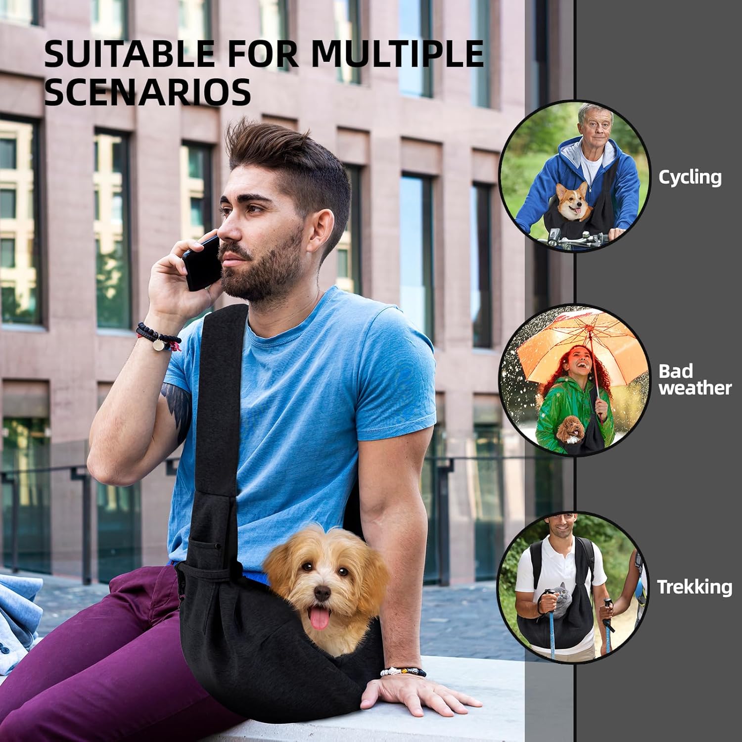 Dog Carrier Sling - Reversible Puppy Carrier Purse with Storage Pocket