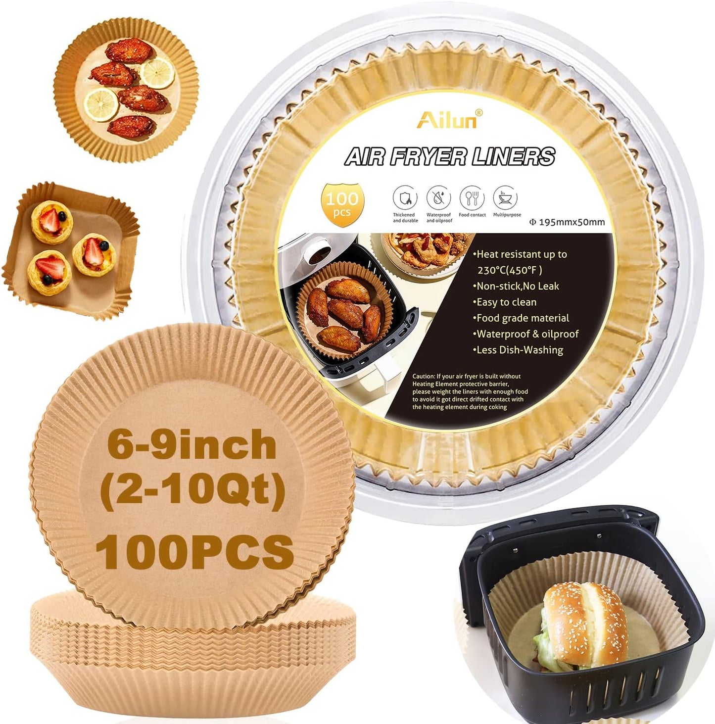 Ailun Air Fryer Paper Liners 8inch, 100PCS Non-Stick Parchment Paper,O