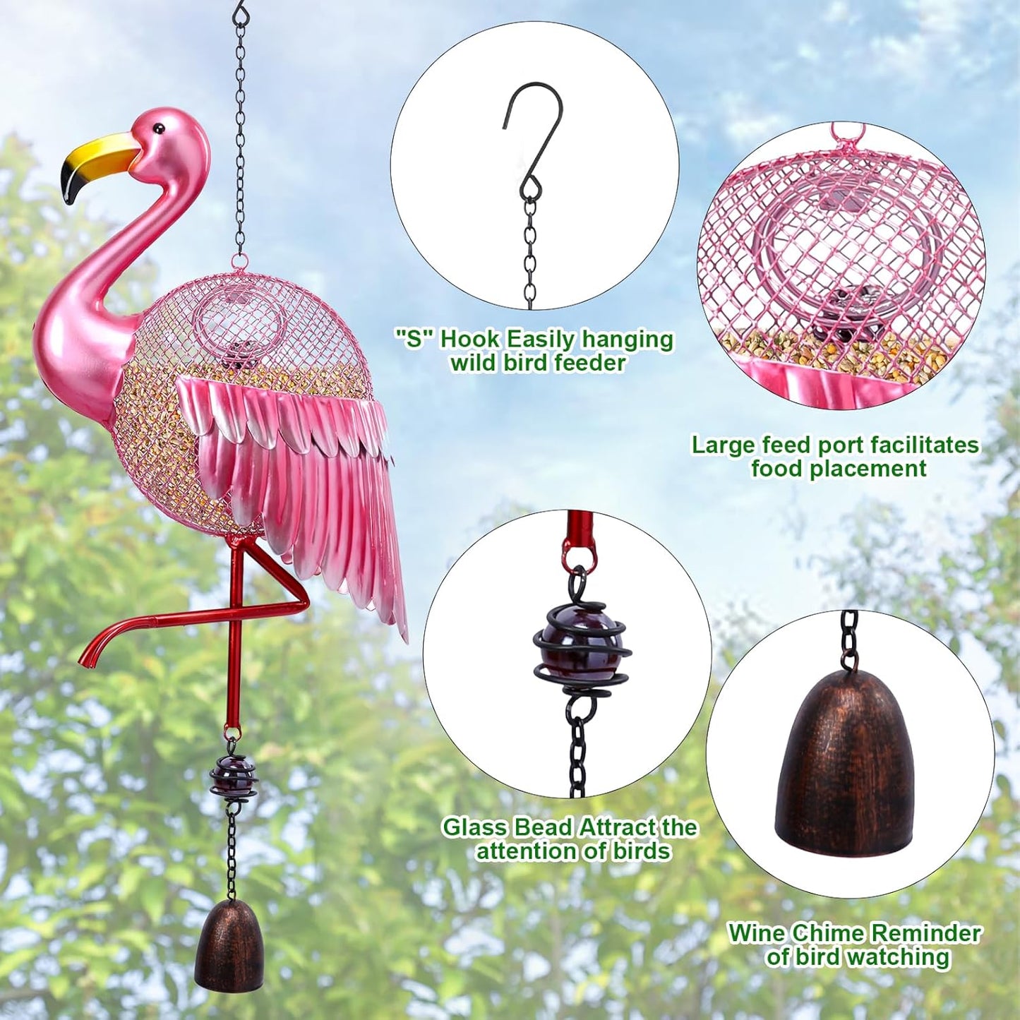 Yinns Bird Feeders - Squirrel Proof Wild Bird Feeder for Outside, Flam