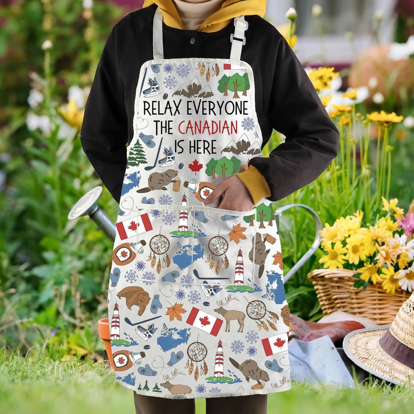 WCGXKO Relax Everyone the Canadian Is Here Kitchen Apron Funny Canadian Canada Gift Canada Day Gift