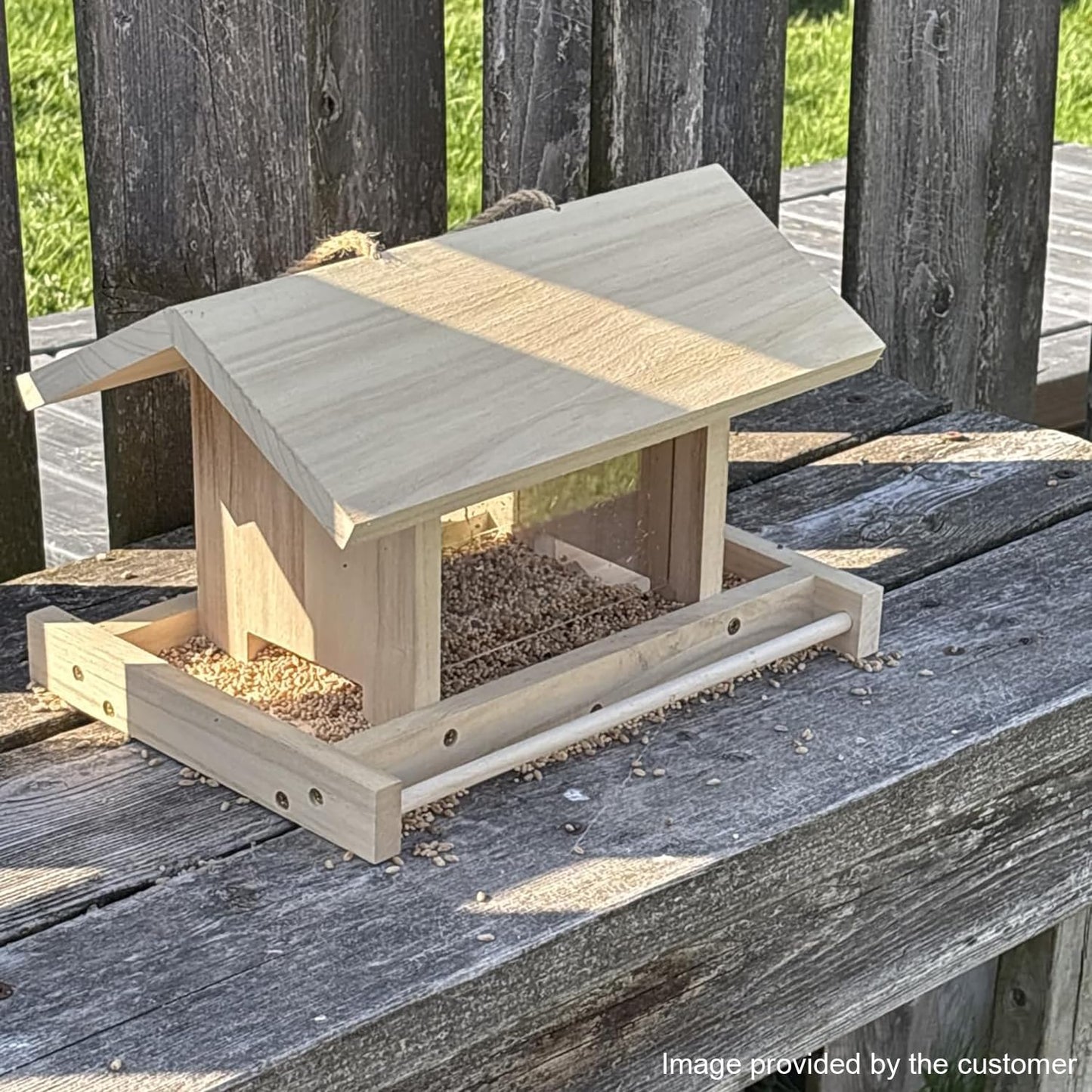 Hanging Wooden Bird Feeder Outdoor Large Capacity Wood Birdfeeder for 