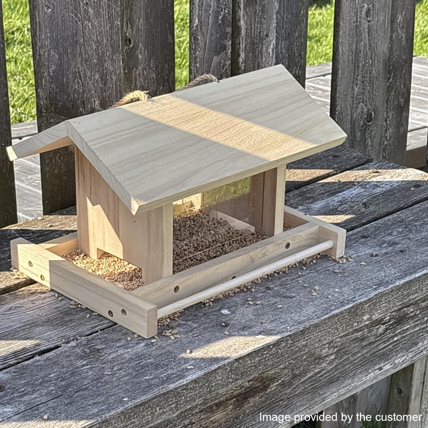 Hanging Wooden Bird Feeder Outdoor Large Capacity Wood Birdfeeder for 
