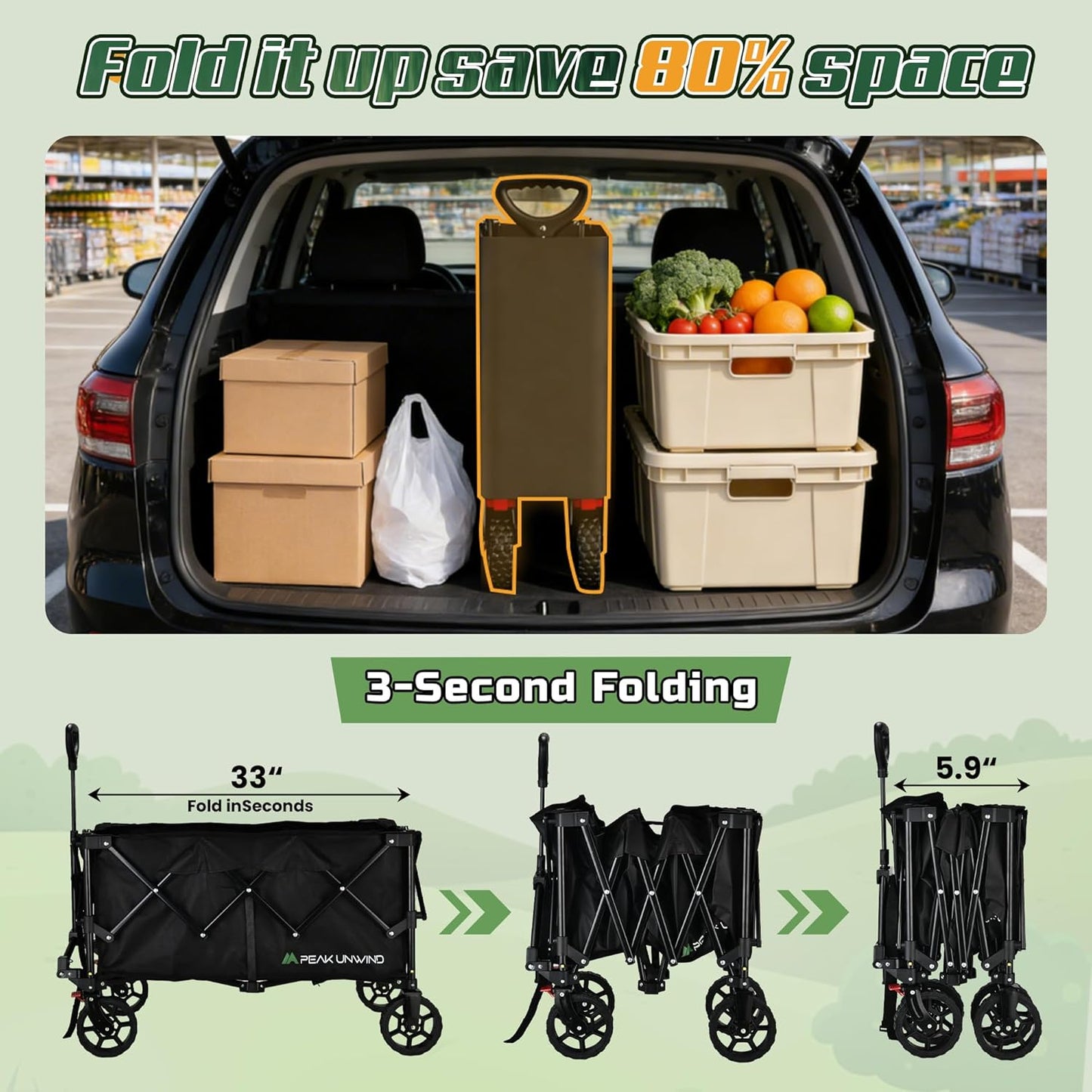 Wagons Carts Foldable,Collapsible Wagon with Wheels,450LBS Heavy Duty 
