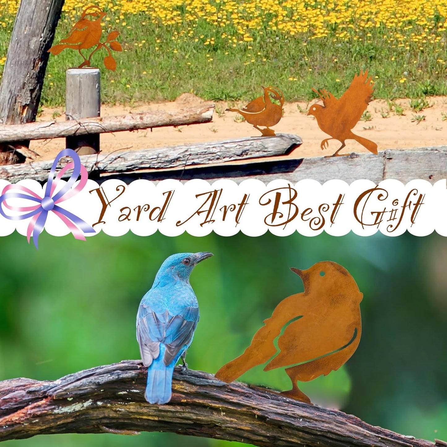 LhyBtm 5 Pcs Rusty Birds Decoration Silhouette with Rusty Patina Birds Decoration Outdoor Fence Decorations Lifelike Metal Birds Garden Ornaments Silhouette Rustic Outdoor Patio Yard Adornment