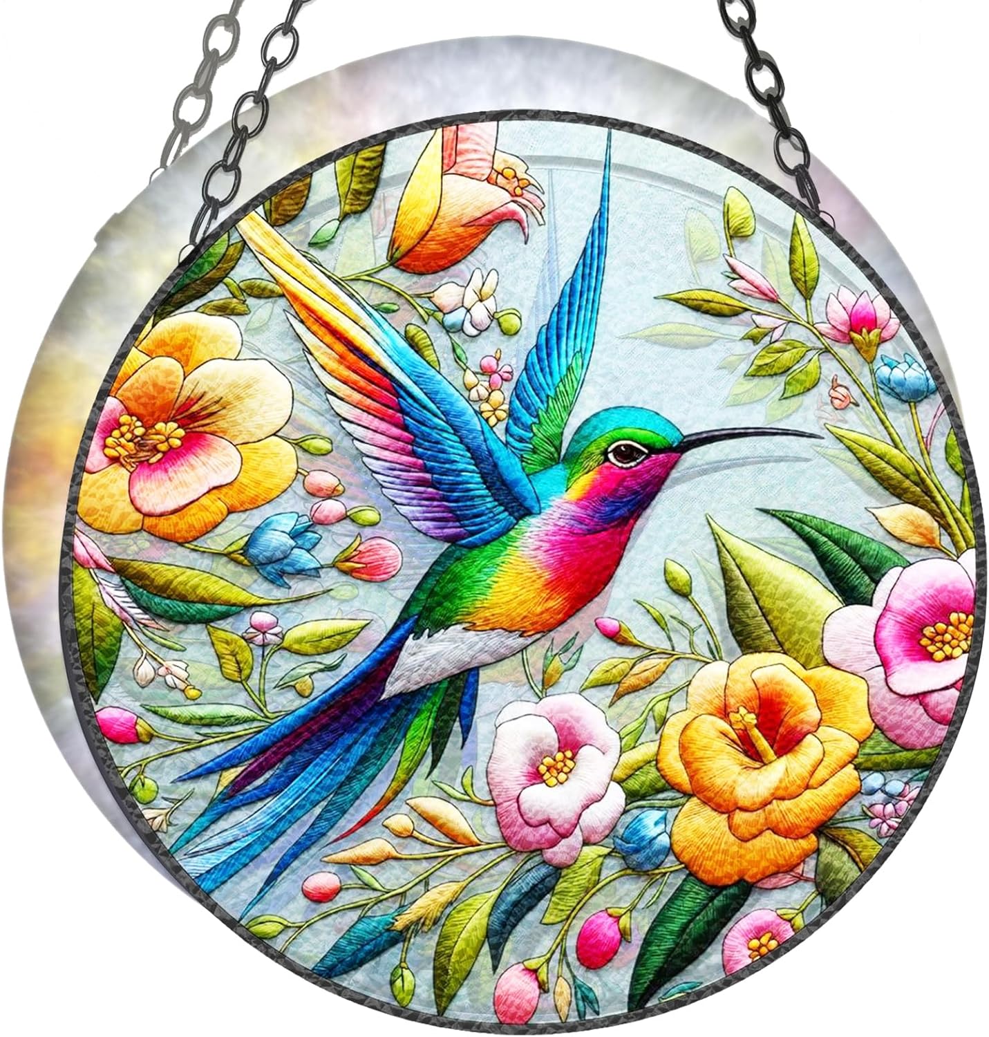 Hummingbird Suncatcher Stained Glass Window Hanging Design of 7.8''Hum