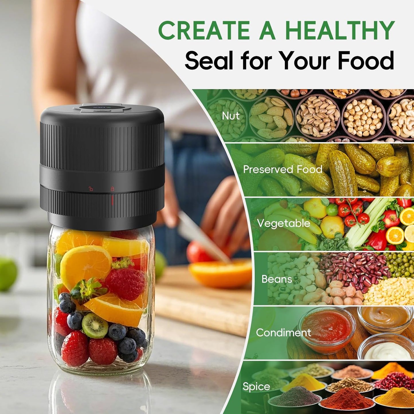 Mason Jar Vacuum Sealer Kit, Electric Sealer for Wide, Regular Mouth M