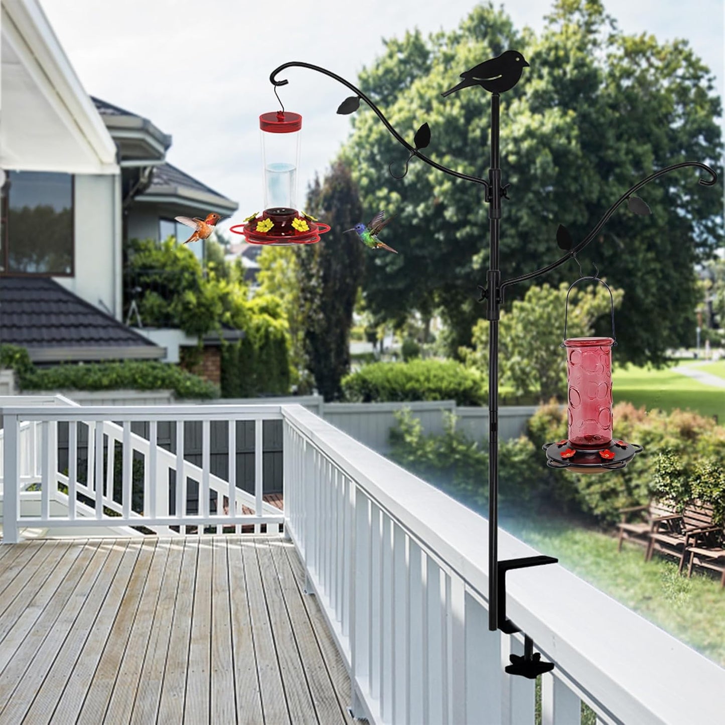 yosager Deck Pole Bird Feeding Station Kit, Porch Multi Hook Bird Feeder Hanging Kit with Two Adjustable Branches, Attracting Wild Birds, Planter Hanger